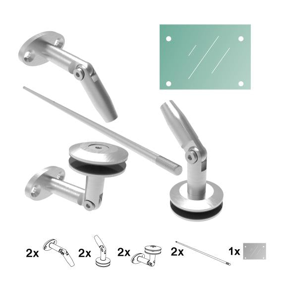 Daszek nierdzewny- okucia kpl M12 + szkło AISI304,