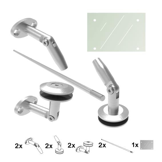 Daszek nierdzewny- okucia kpl M12 + szkło AISI316,