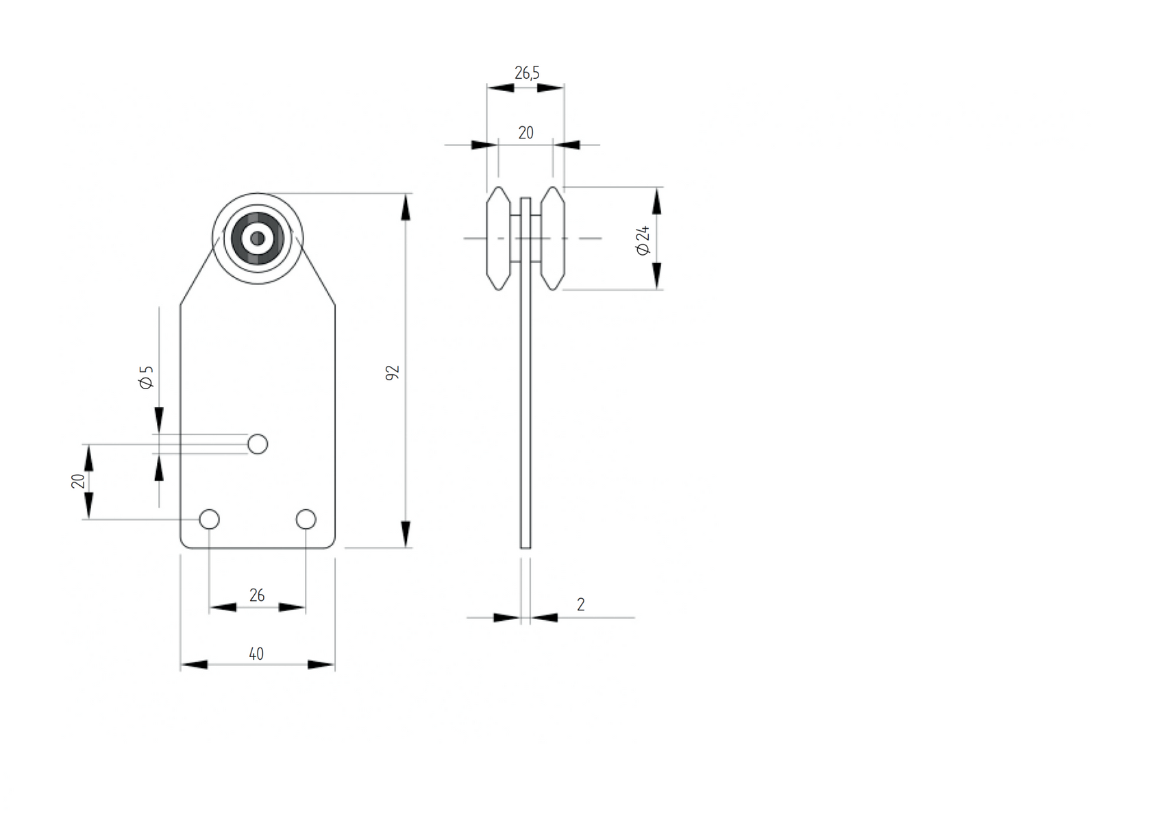 2 - rolkowy wózek z płytką, profile 33x34mm