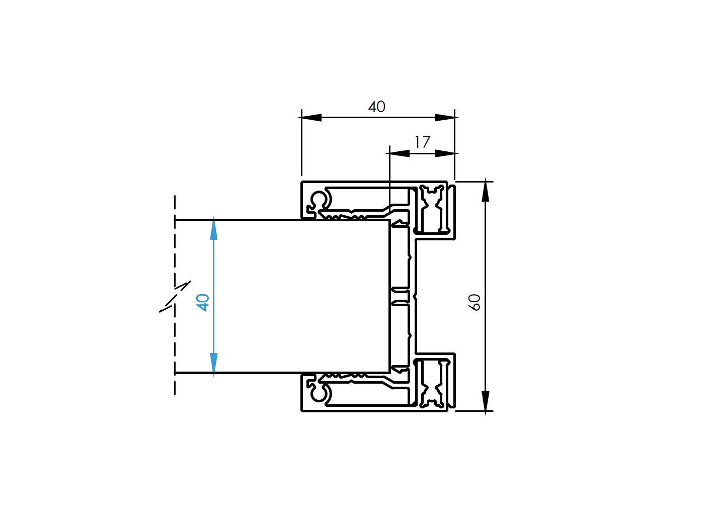 Aluminiowy adapter 60x40-1200mm do żaluzji do 40mm R7016