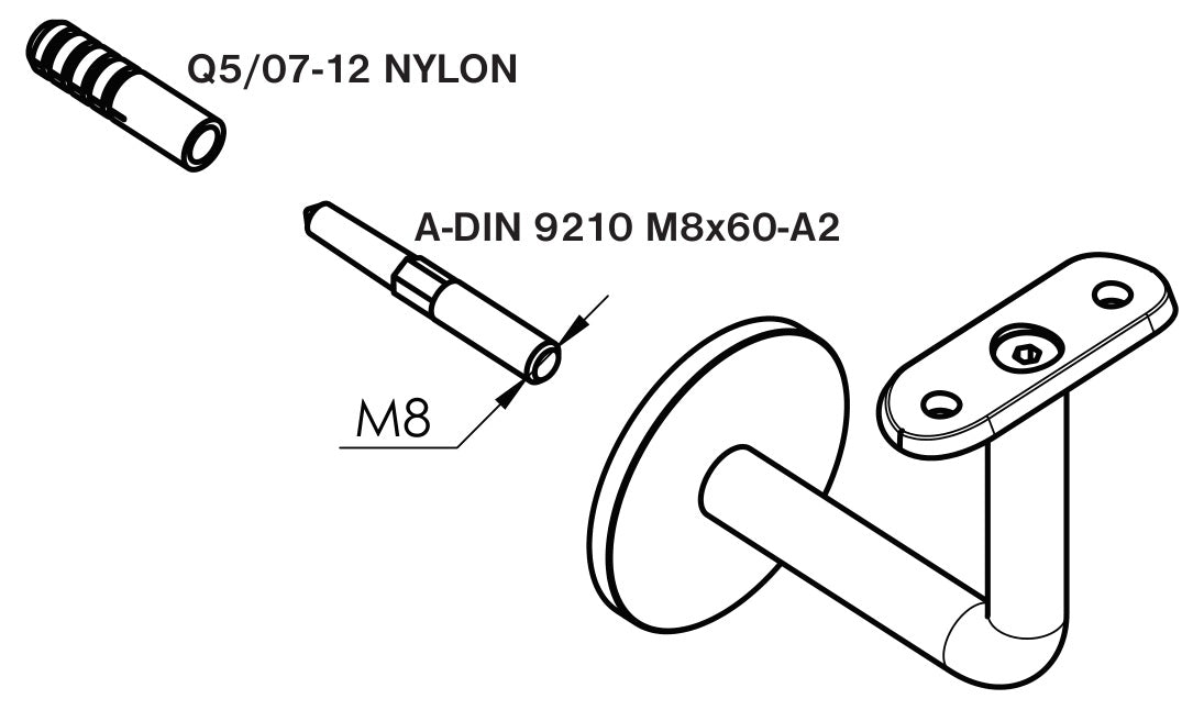 Uchwyt z drewna bukowego i uchwyt poręczy ze stali nierdzewne, L3000mm