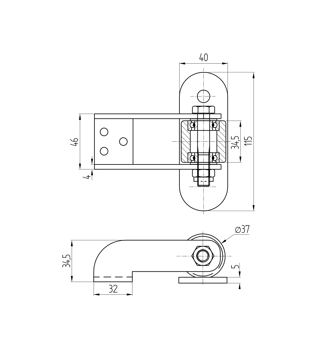 Zawias do bramy przesuwnej zakrzywionej do przykręcania z łożyskiem