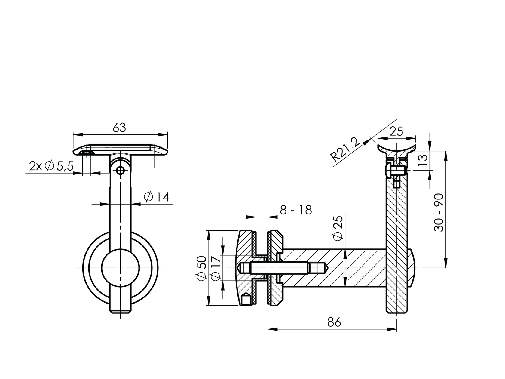 Wspornik poręczy do szkła