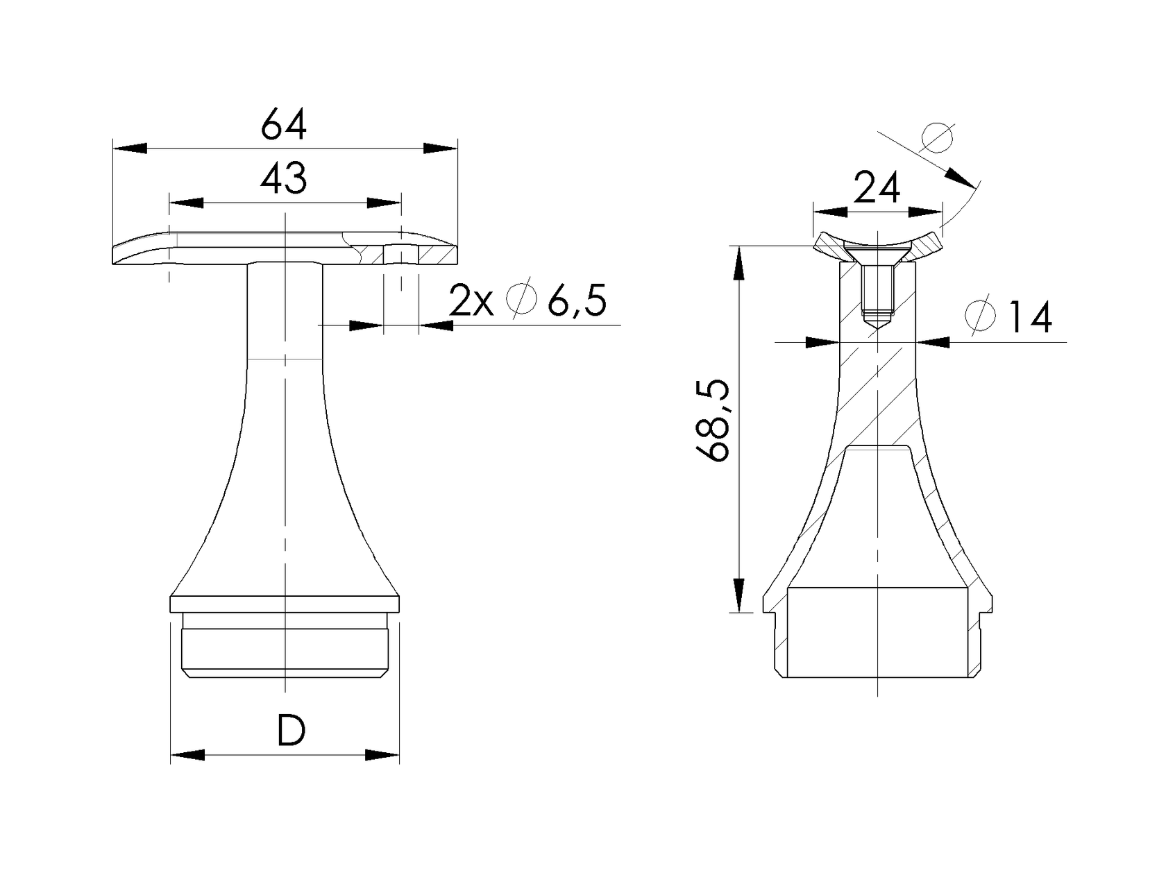 mocowanie pochwytu AISI304, d48,3x2/H68mm
