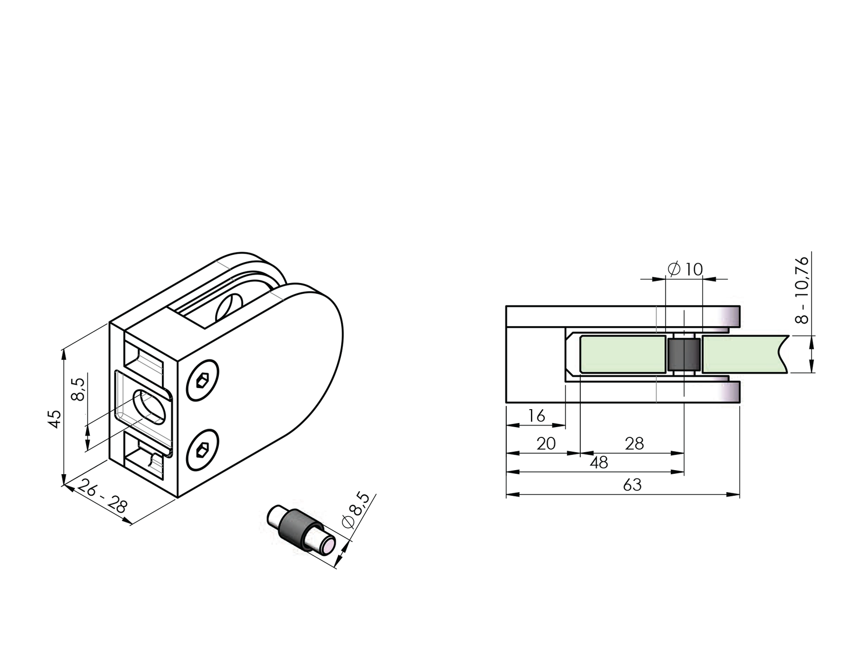 Klamra szkła nierdzewna