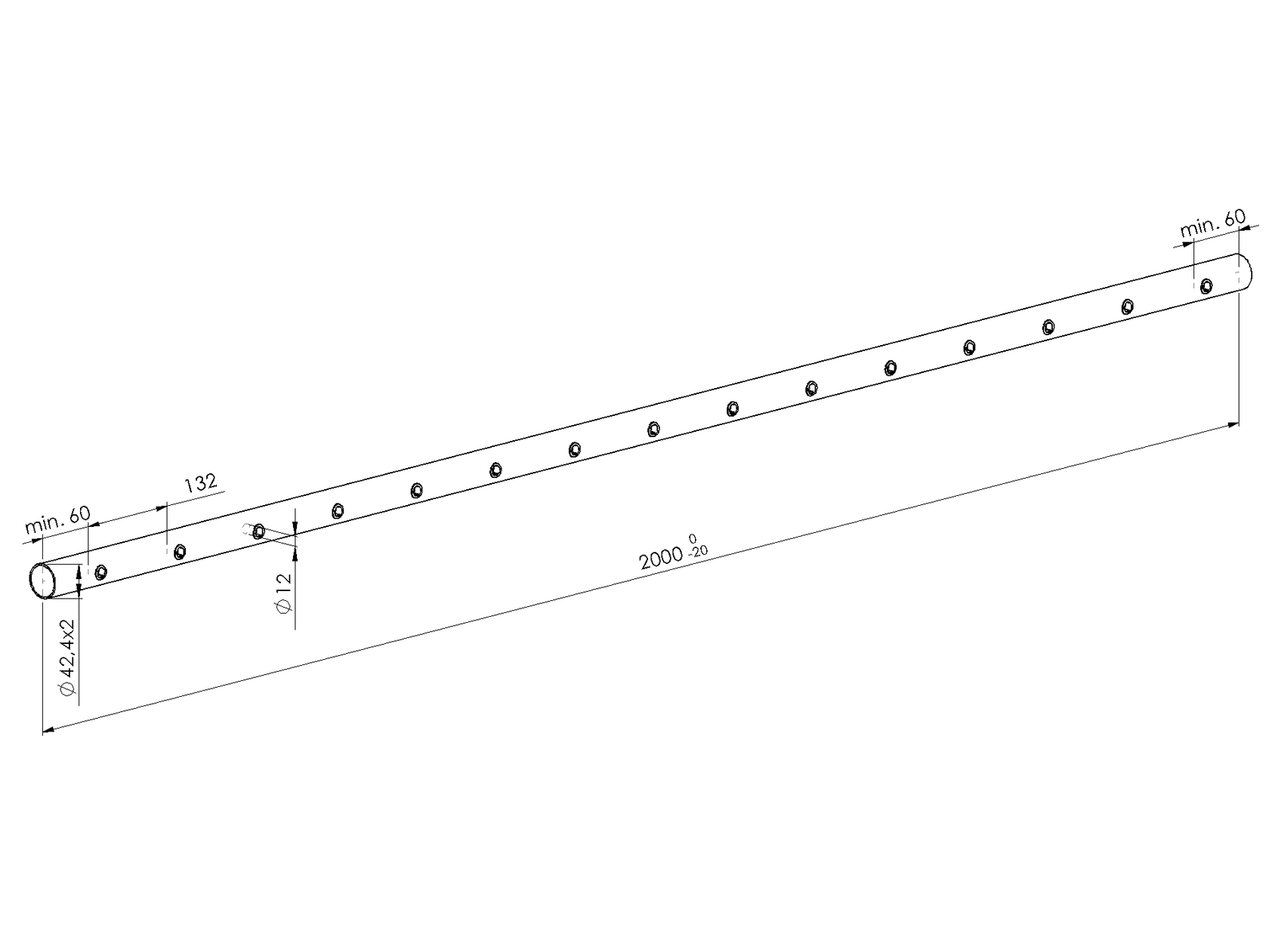 Rura szlifowana AISI304, D42,4x2/15xd12,5/L1980