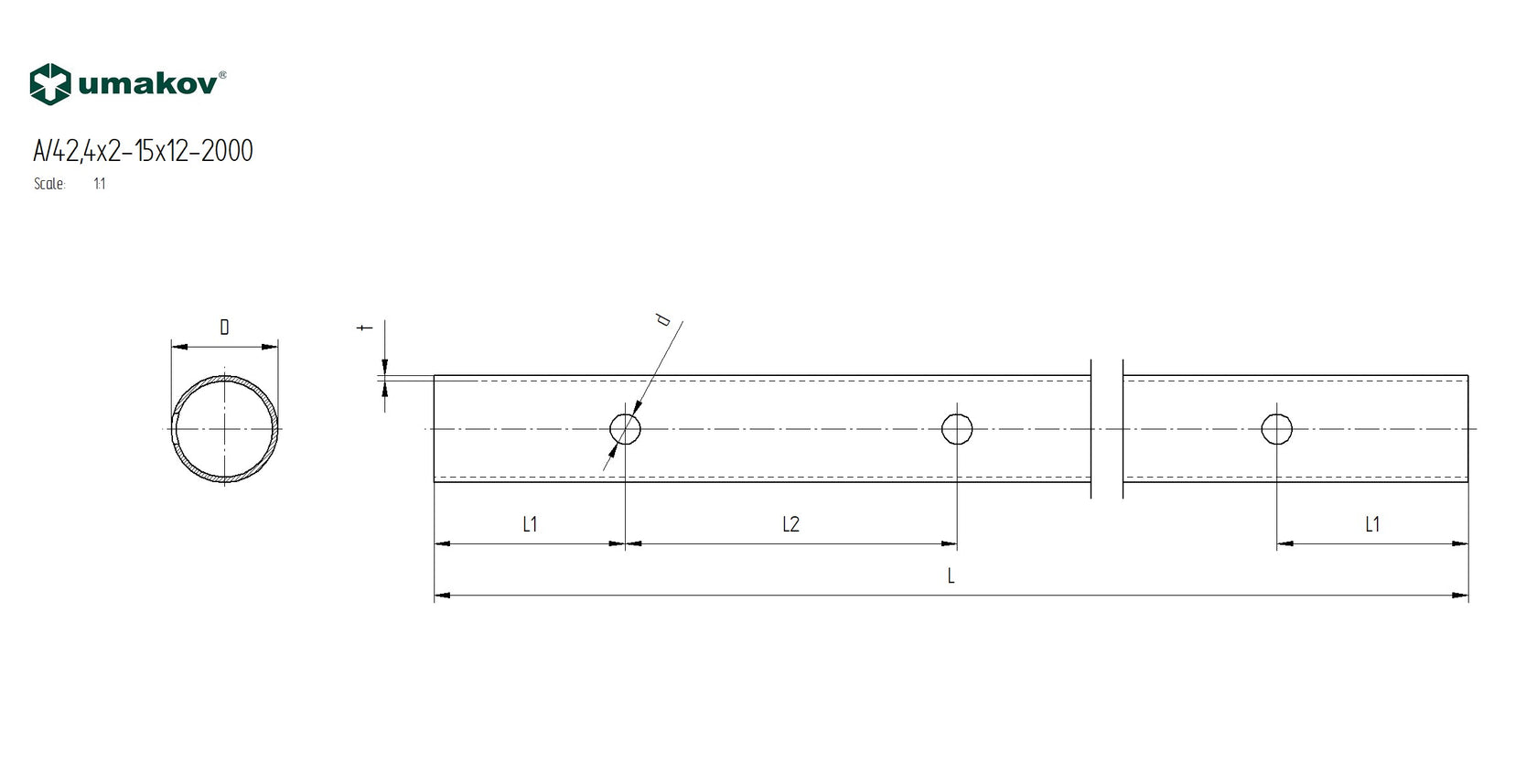 Rura szlifowana AISI304, D42,4x2/15xd12,5/L1980