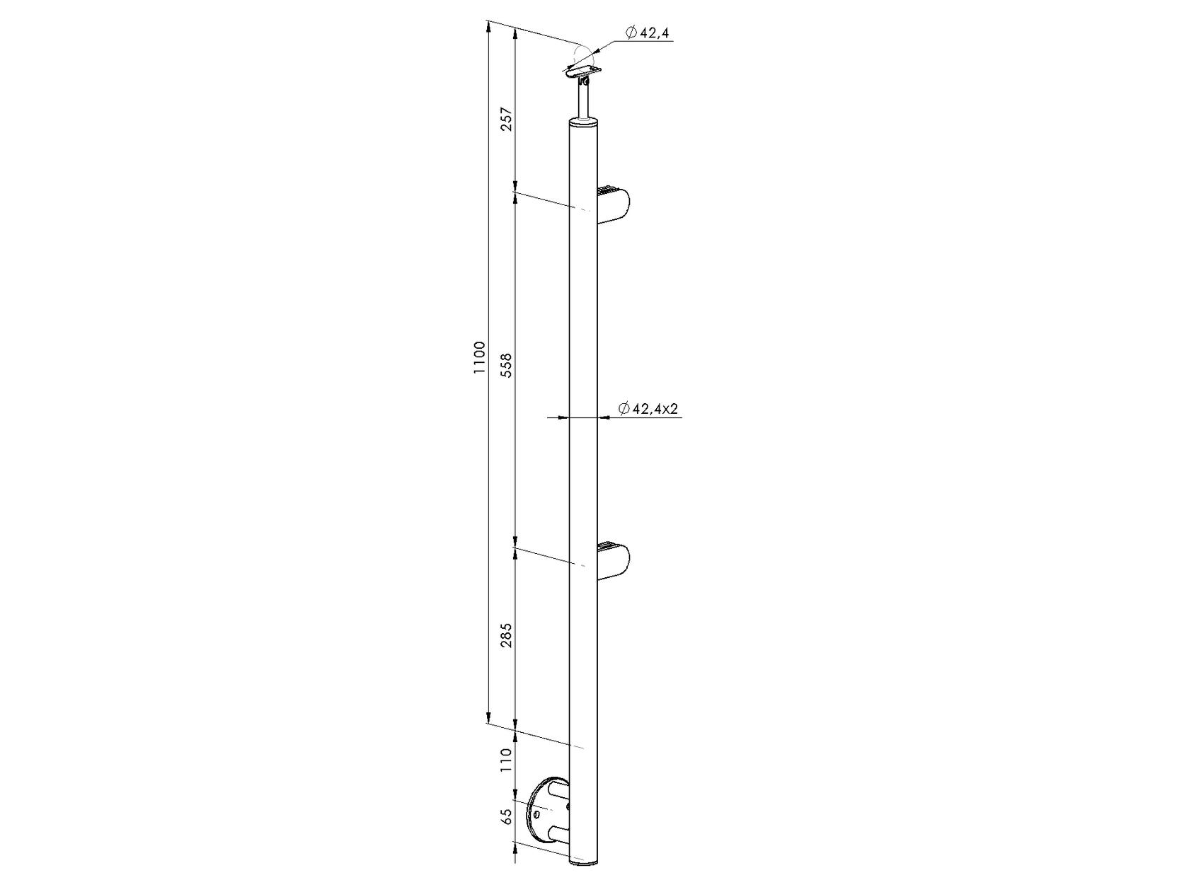 Słupek nierdzewny AISI304, D42,4/2xmodel22/H1000mm