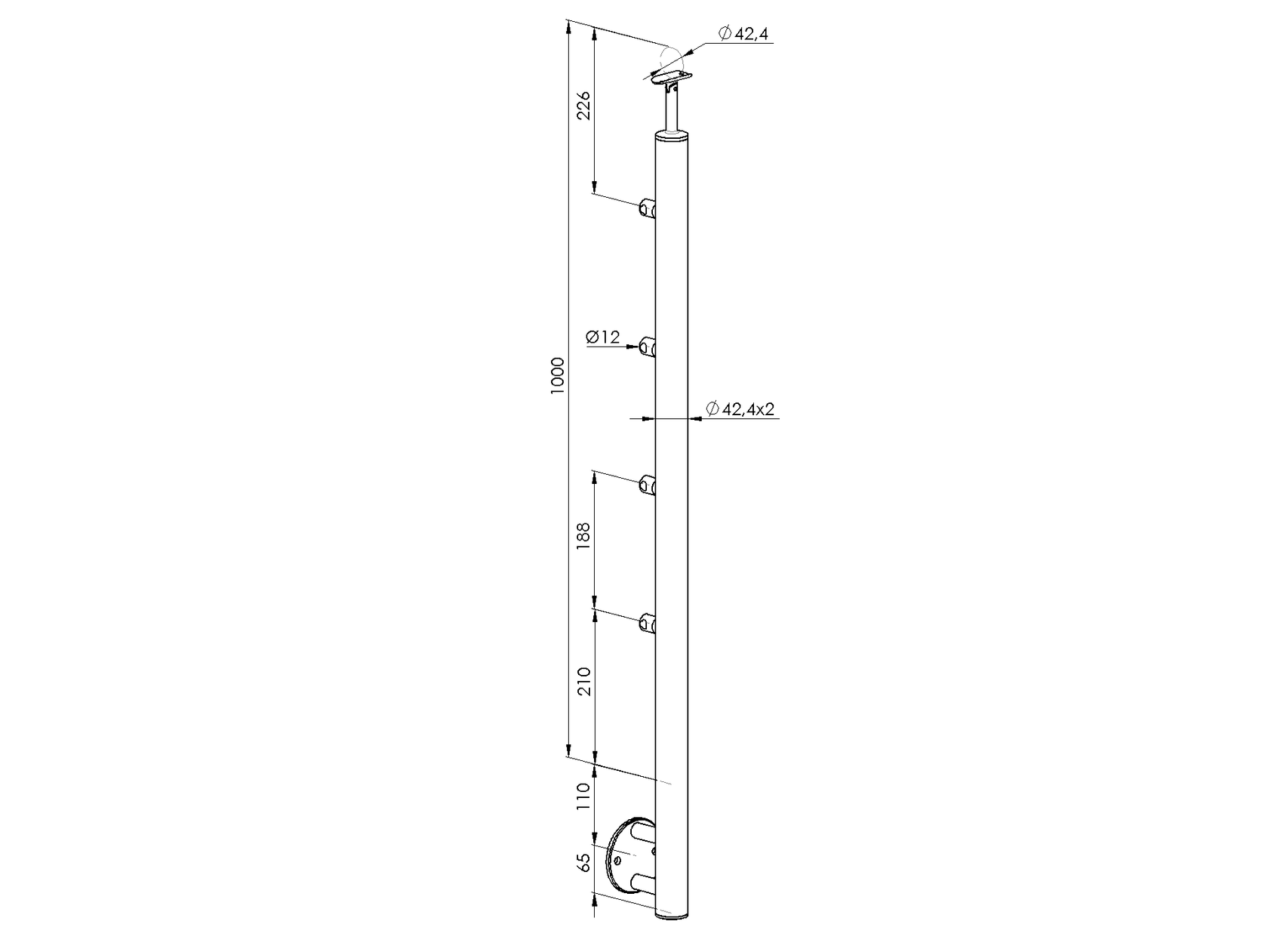 Schodowy słupek nierdzewny polerowany AISI304, D42