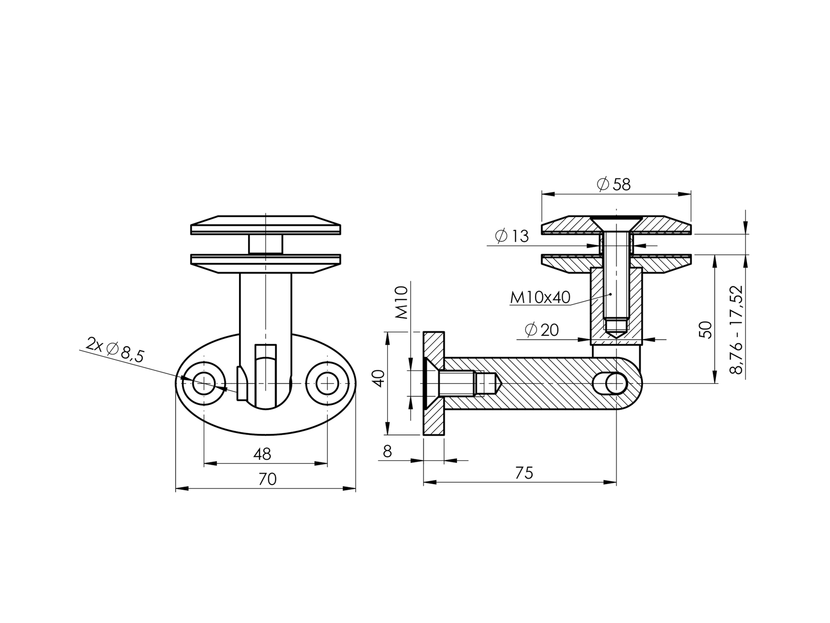 Mocownie daszku szklanego do ściany