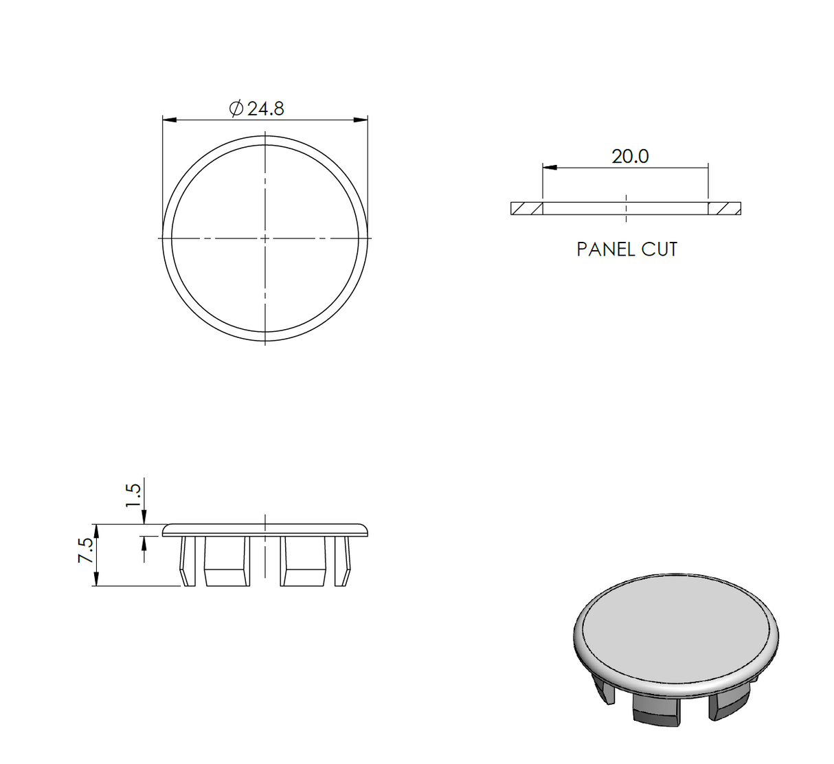 Zaślepka do AL profilu, PVC, D20mm