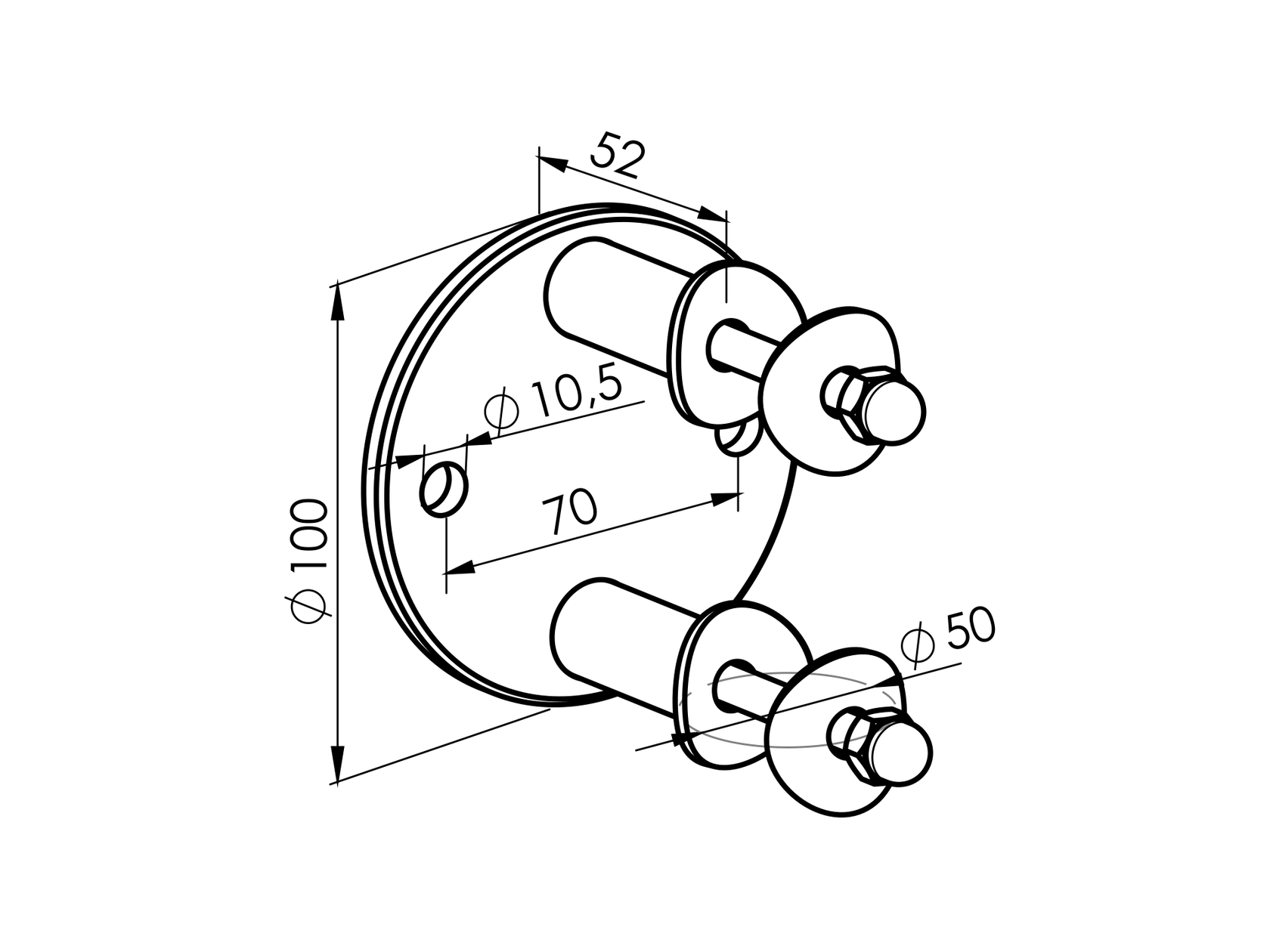 Mocowanie boczne śrubowe AISI304, D100/d42,4x2/s51