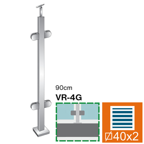 Słupek nierdzewny - prosto AISI304, 40x40x2/4xmode