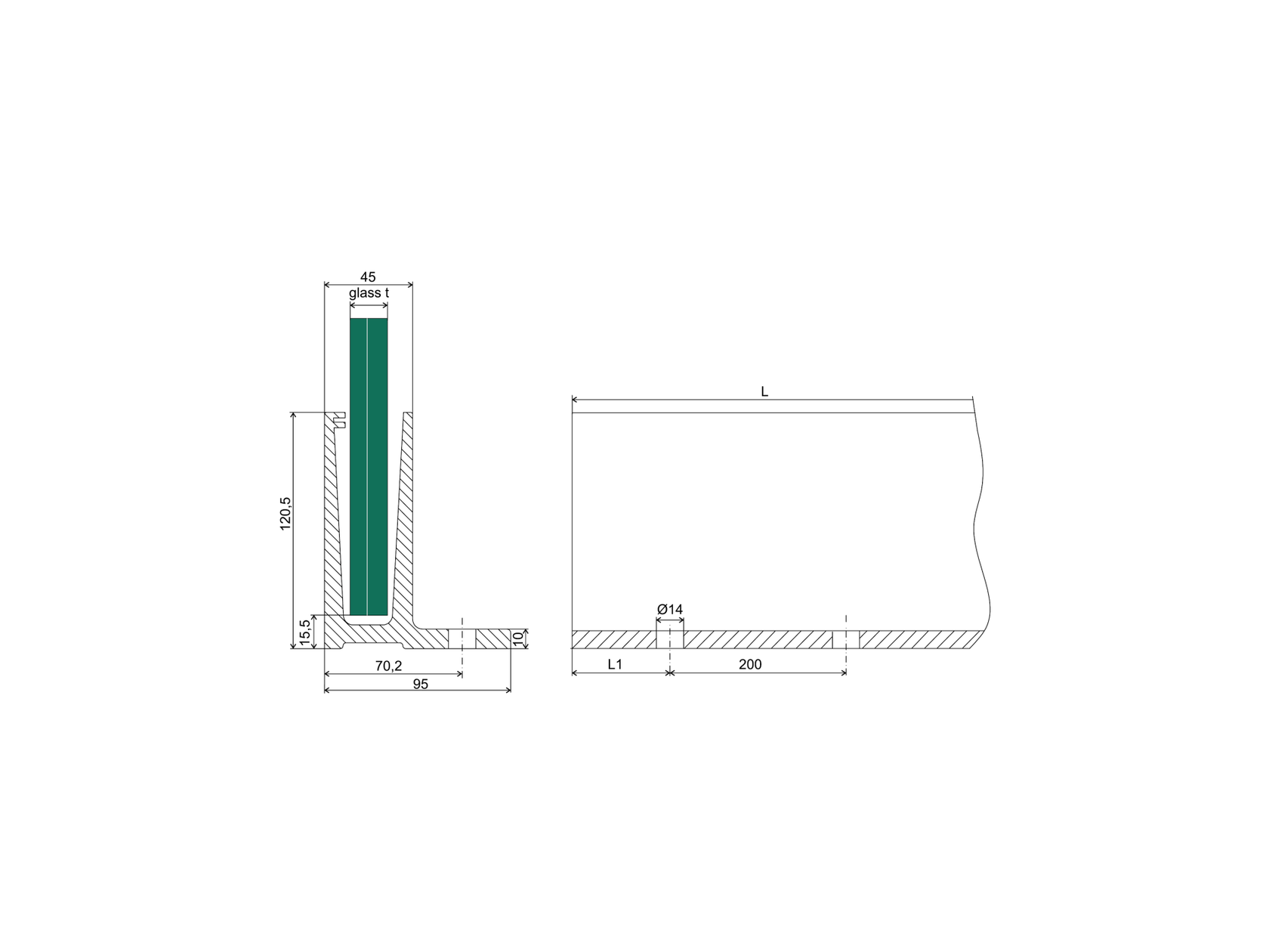Profil balustrady szklanej