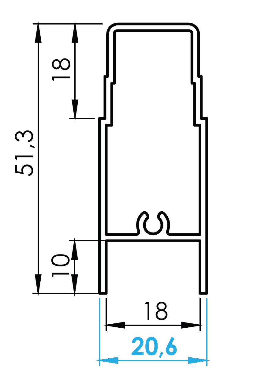 Aluminiowy profil górny do szklanej wypełnienia