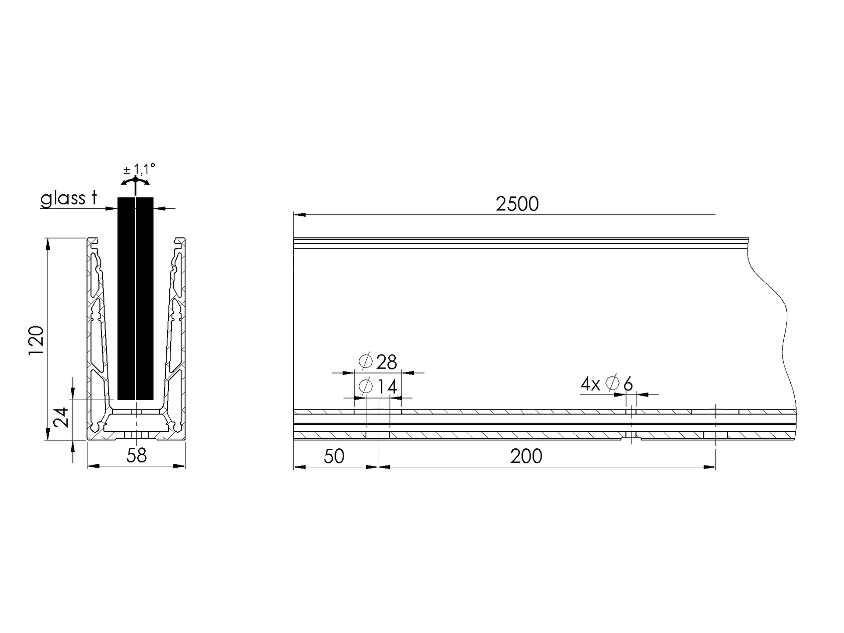 Profil balustrady szklanej