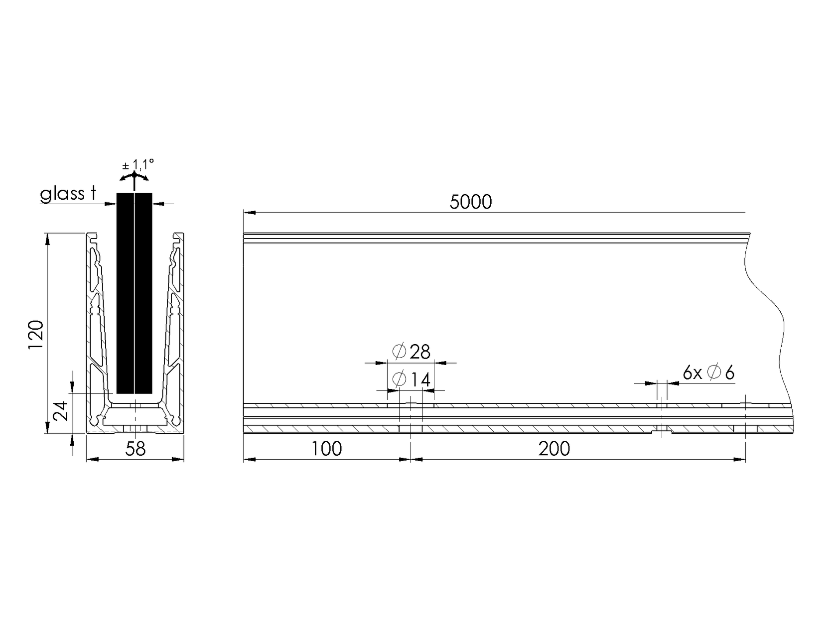 Profil balustrady szklanej
