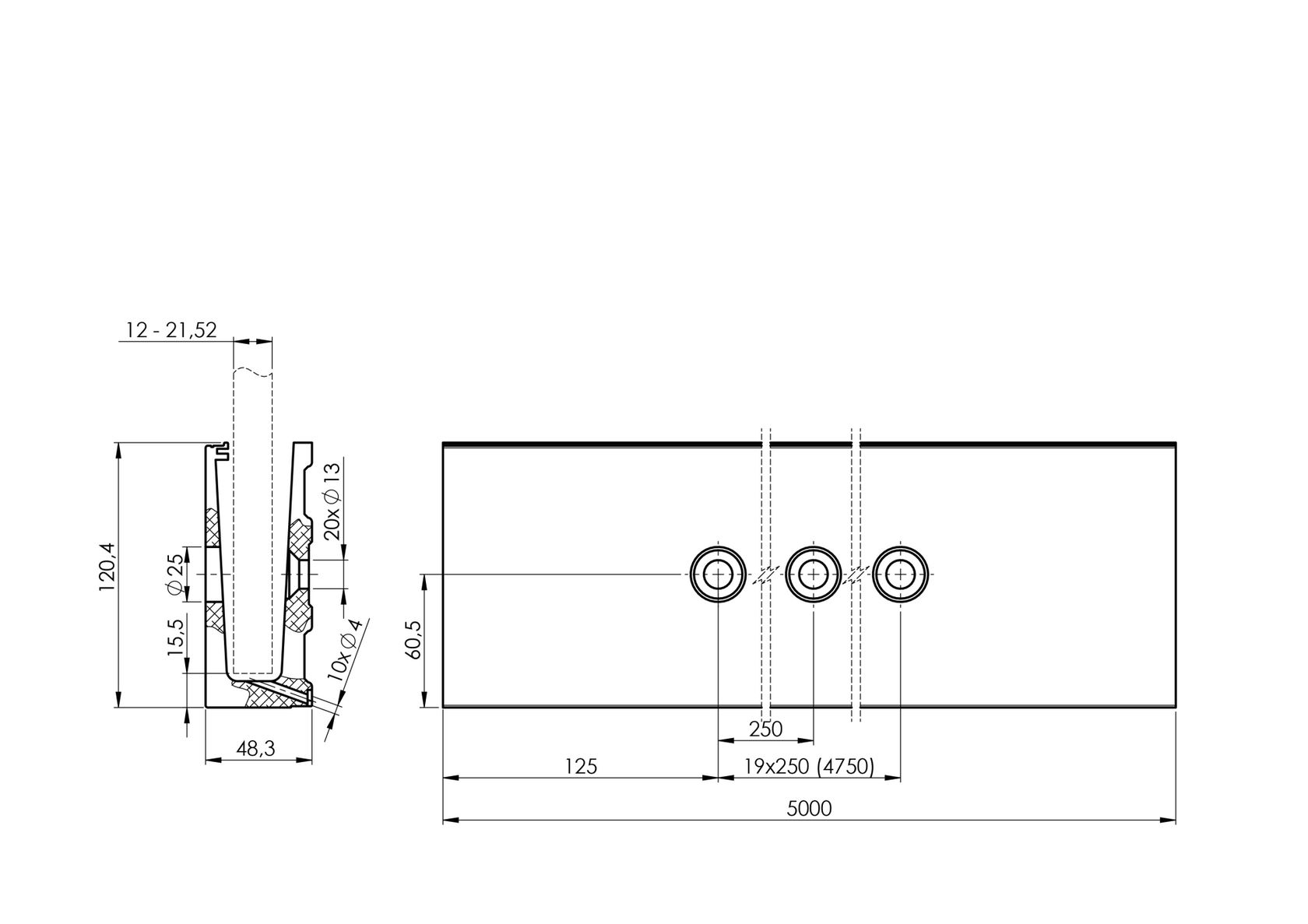 Profil balustrady szklanej Al-boczny