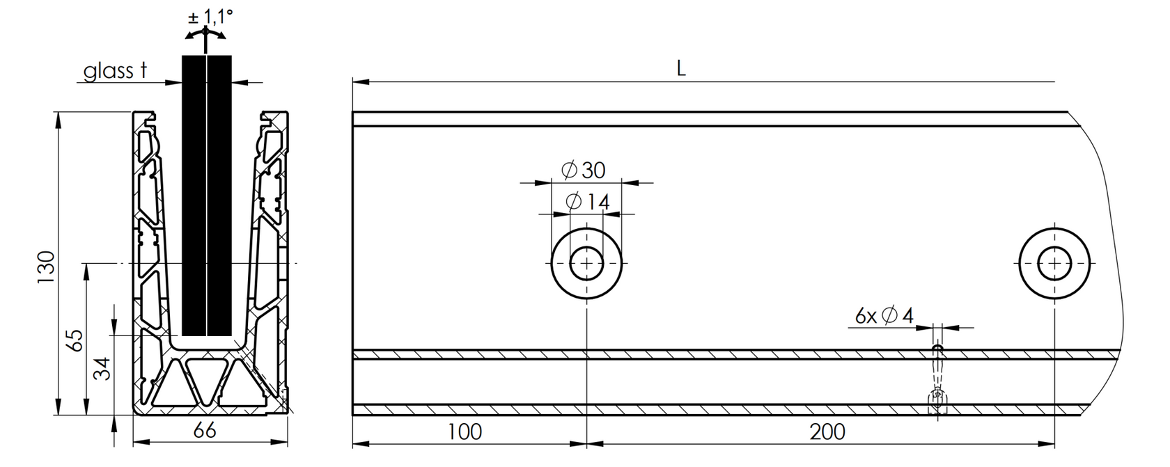 Profil balustrady szklanej