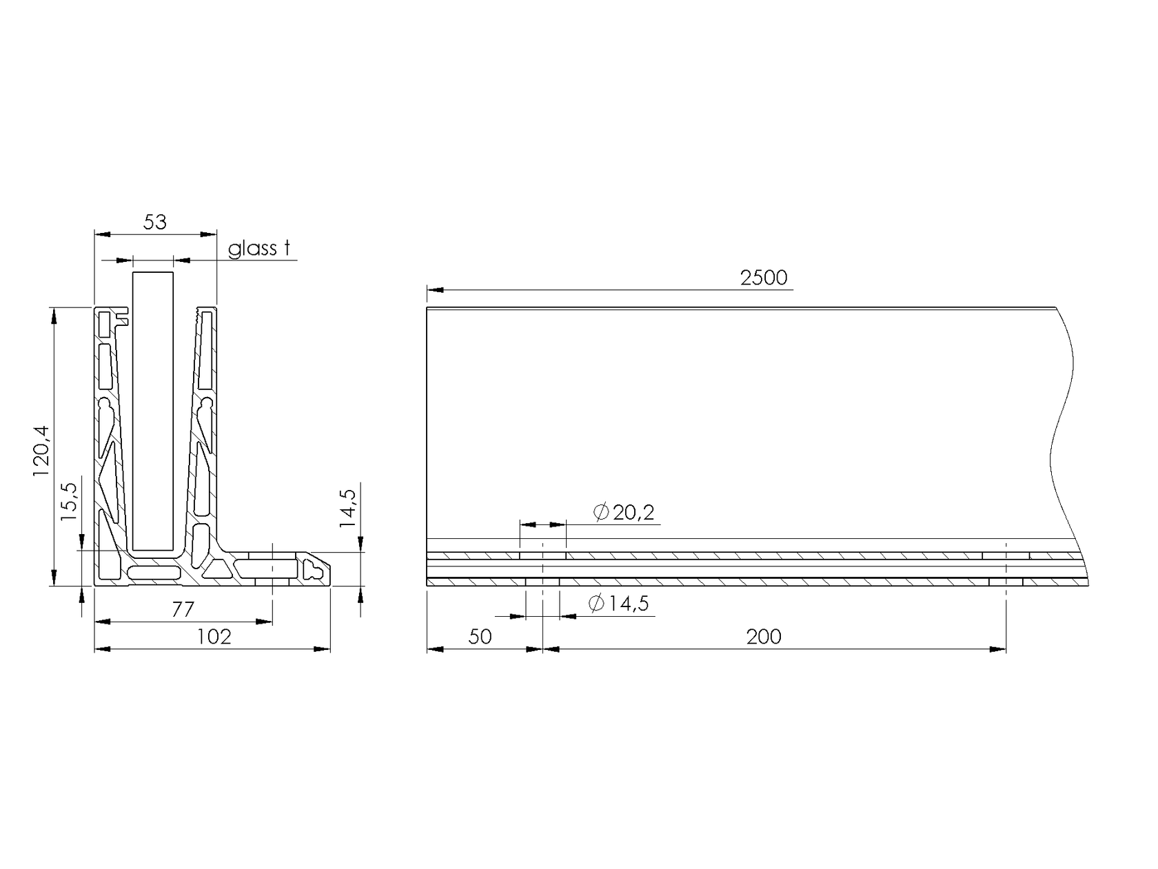 Celosklenené zábradlie-profil dutý-vrchné kotvenie