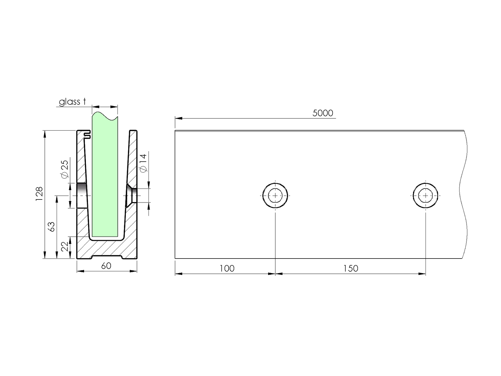 Profil balustrady szklanej Al