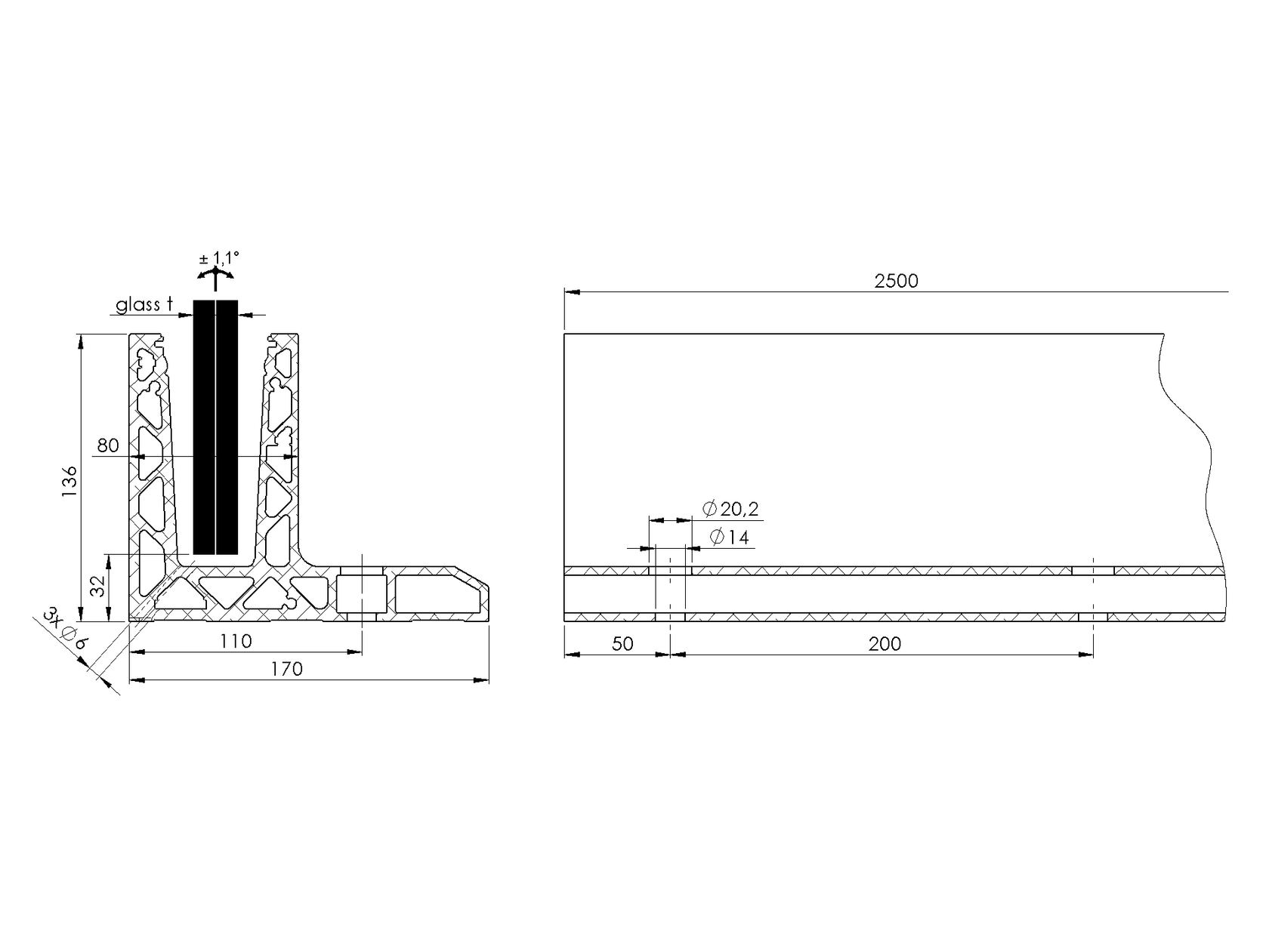 Profil balustrady szklanej