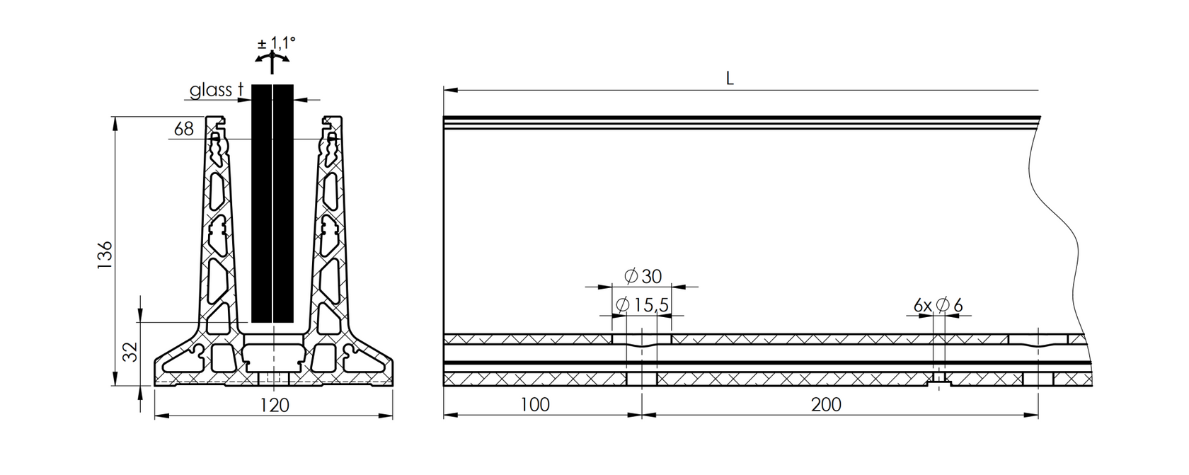 Profil balustrady szklanej