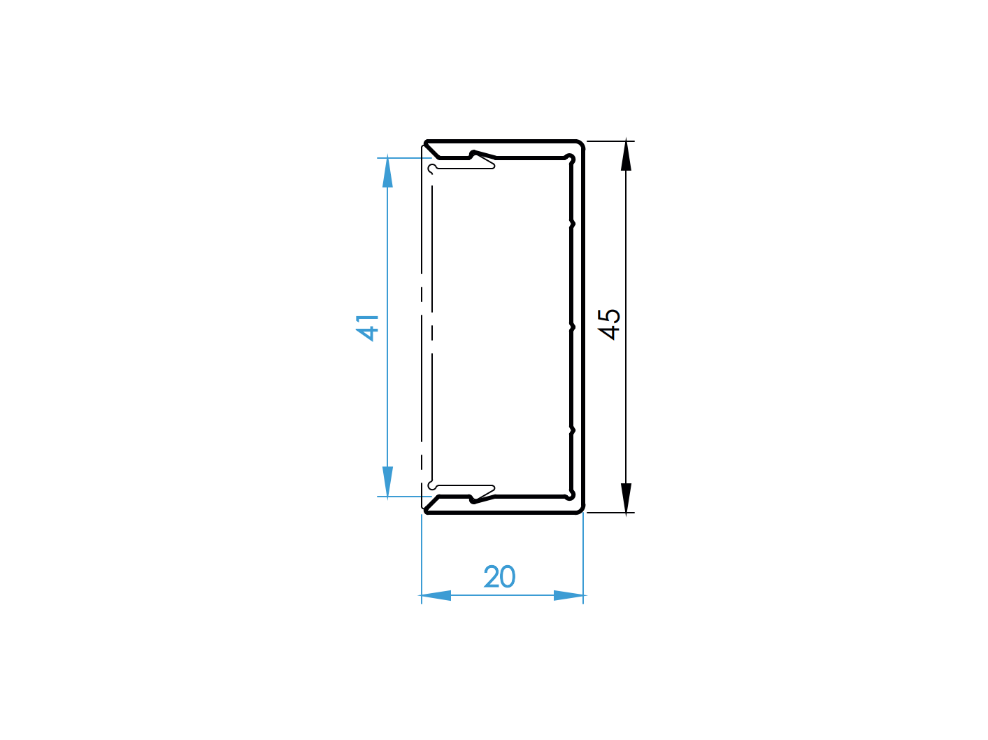 Aluminiowy adapter U 45x20-1850mm R7016