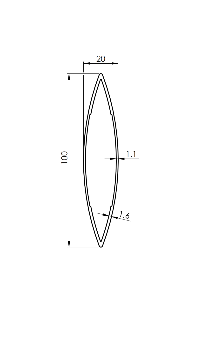Aluminiowa żaluzja płotowa owalna 20x100-3000mm