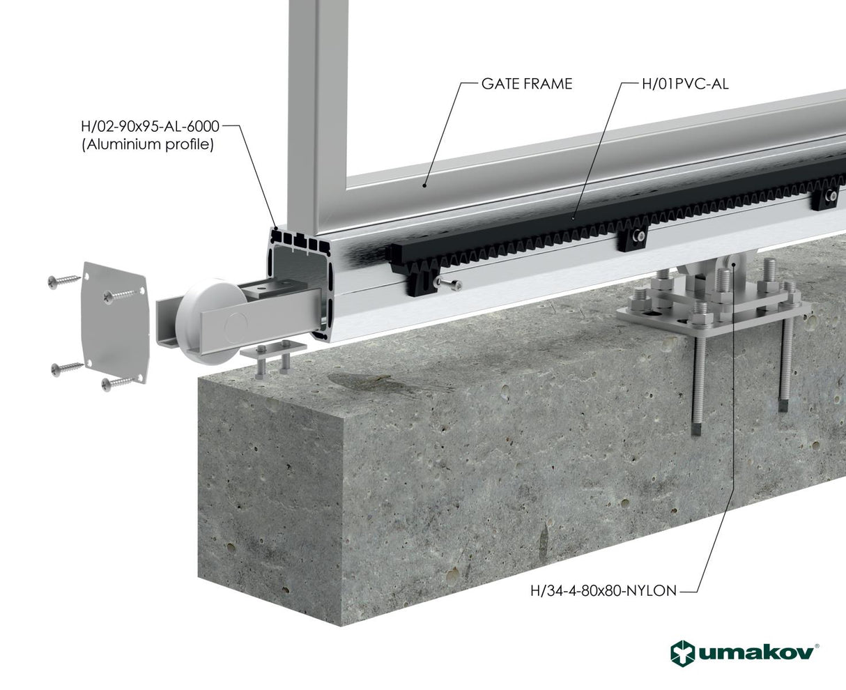 Prowadzenie dolne profilu AL 90x95mm