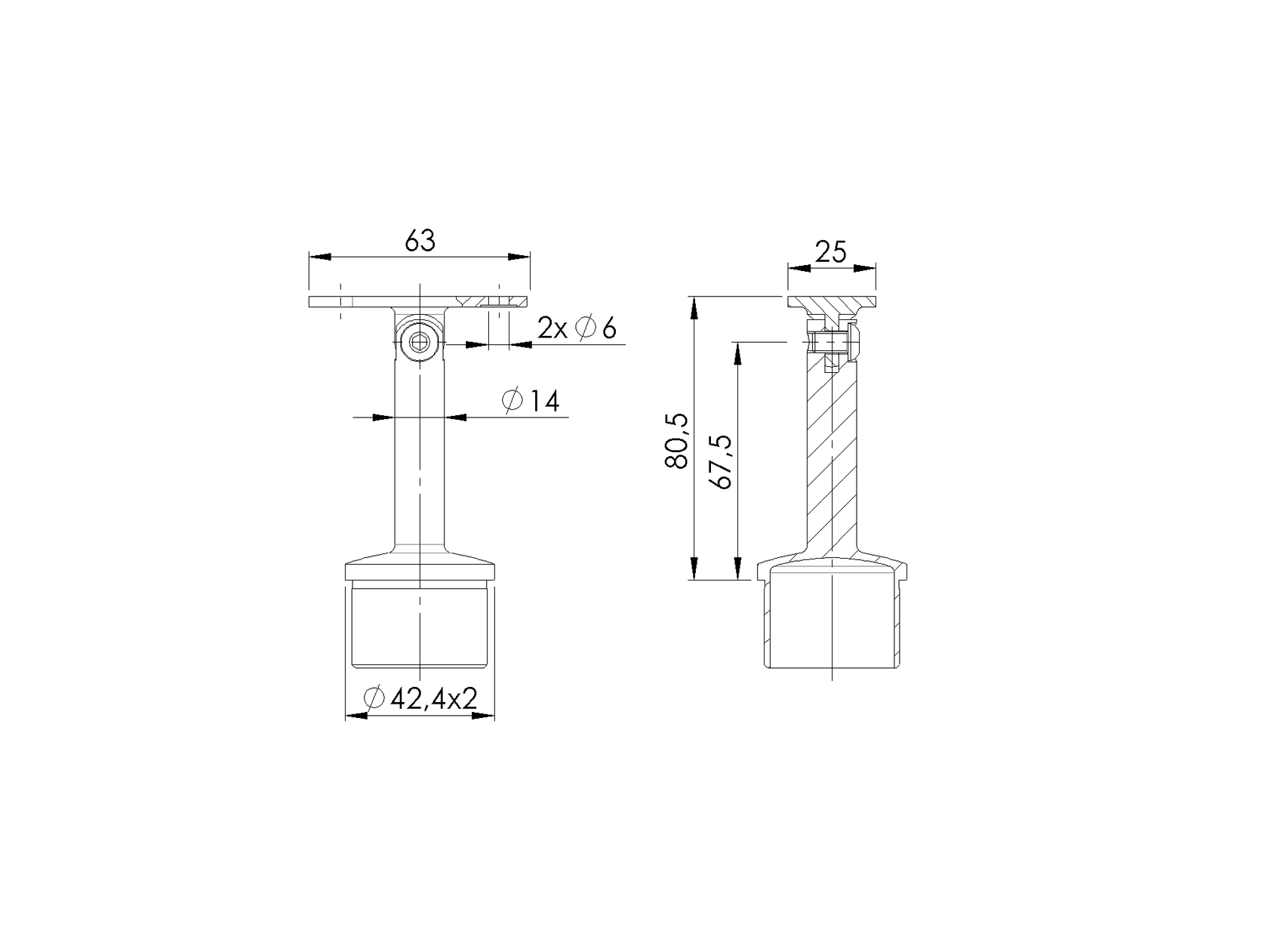 Podpora poręczy nierdzewna