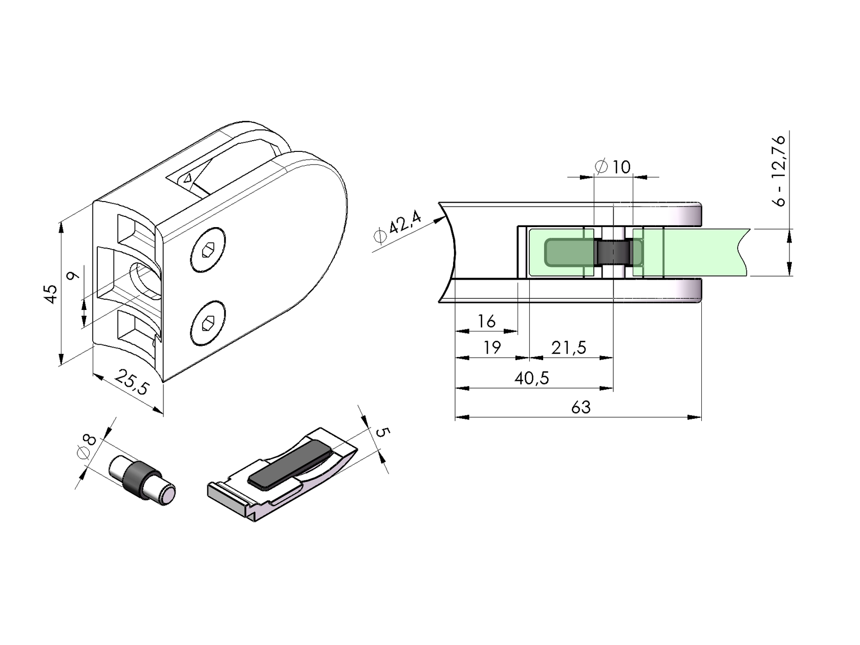 Uchwyt wypelni szkła
