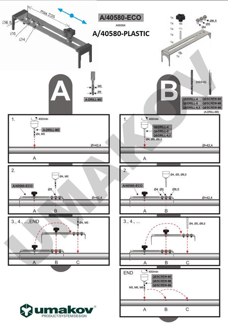 Przyrząd ustawiania nawiertów D42,4x2mm, 40x40x2