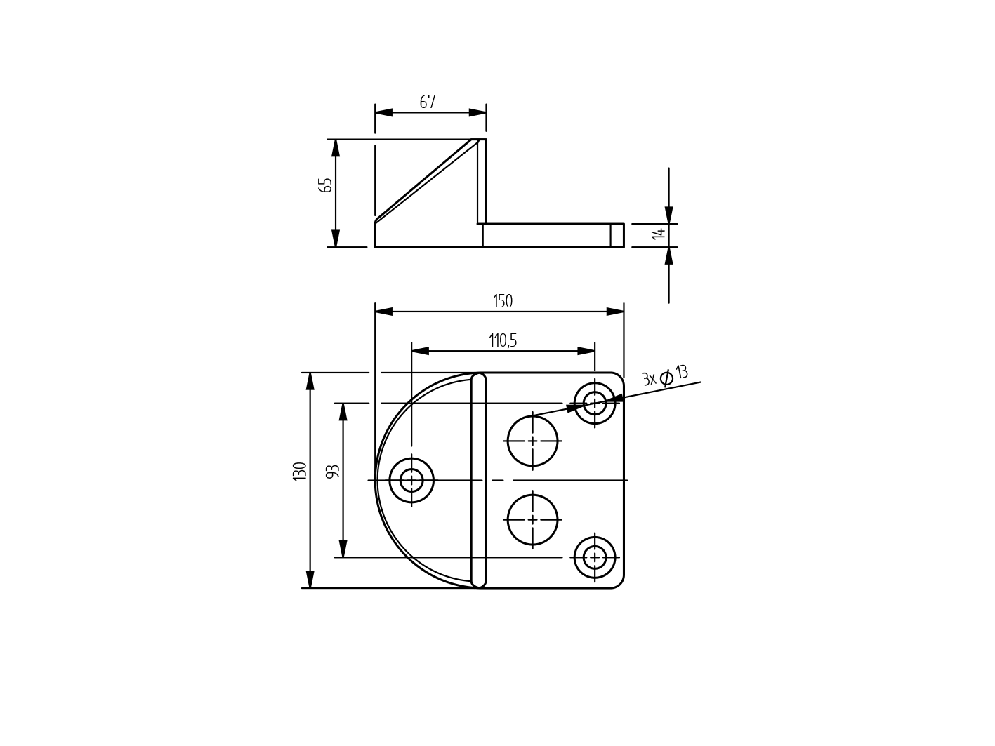 Stoper do bramy, stal + guma 150x130x65mm