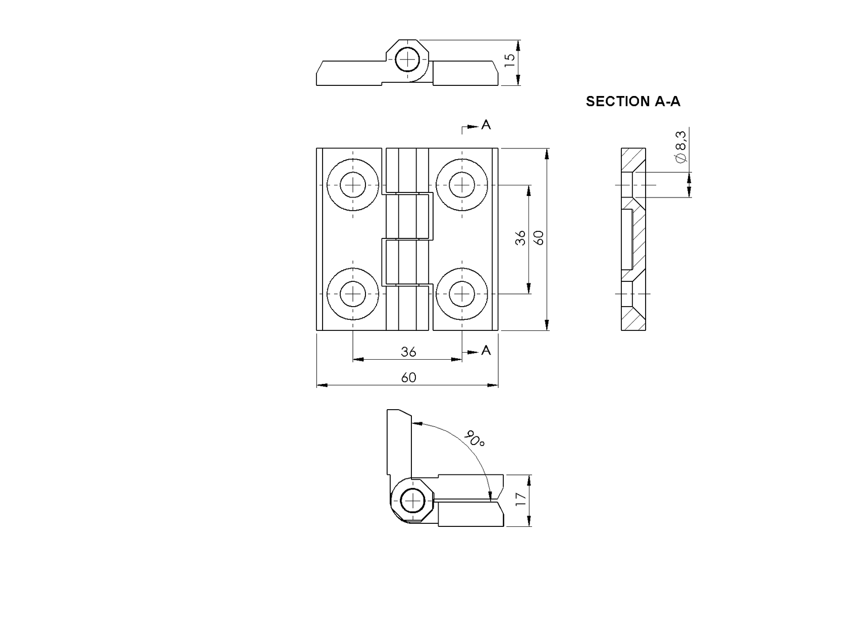 Zawias do bramki AISI 316 L=60mm