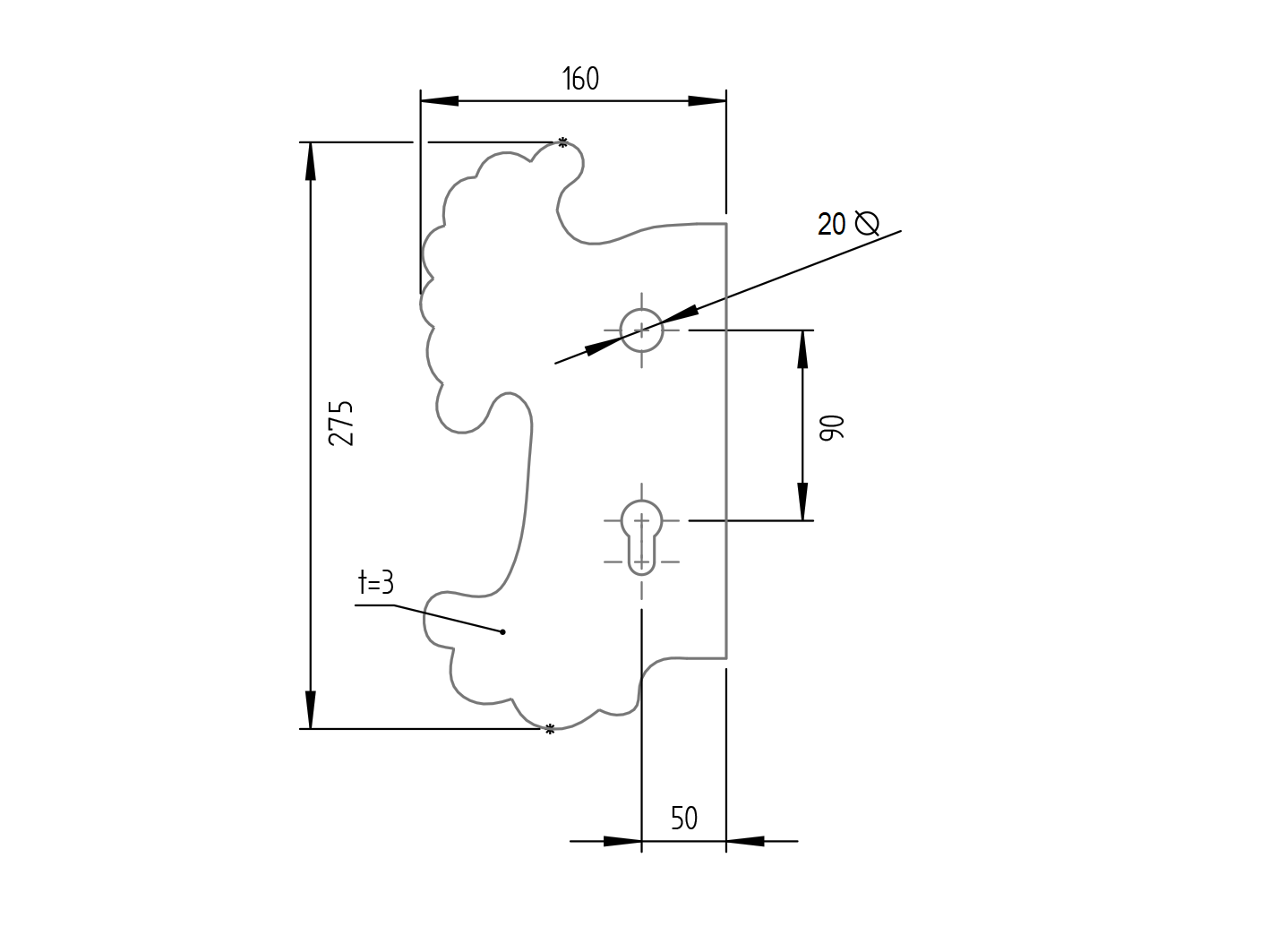Szyld zdobiony z otworami, lewy 275x160,t3,C90,D22