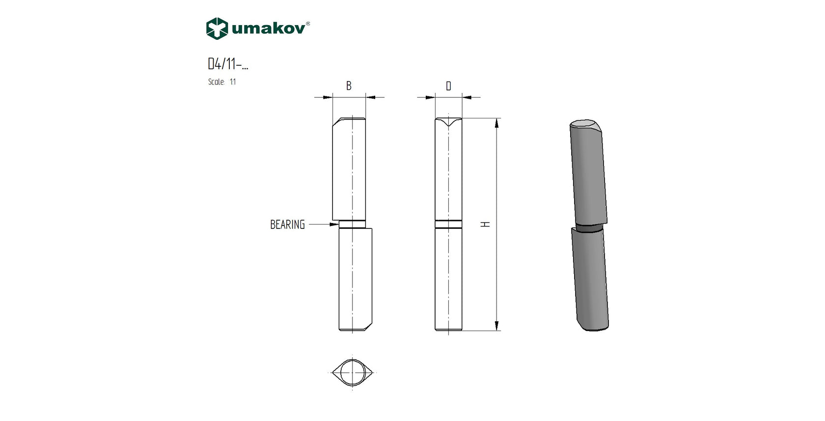 Zawiasy regulowane D20, L180mm