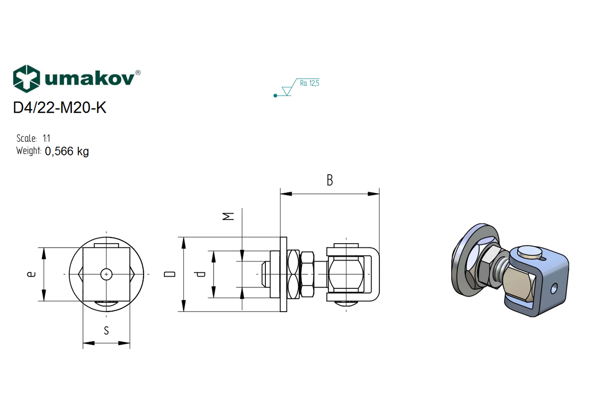 Zawias regulowany Zn, M20, s kontramaticou.