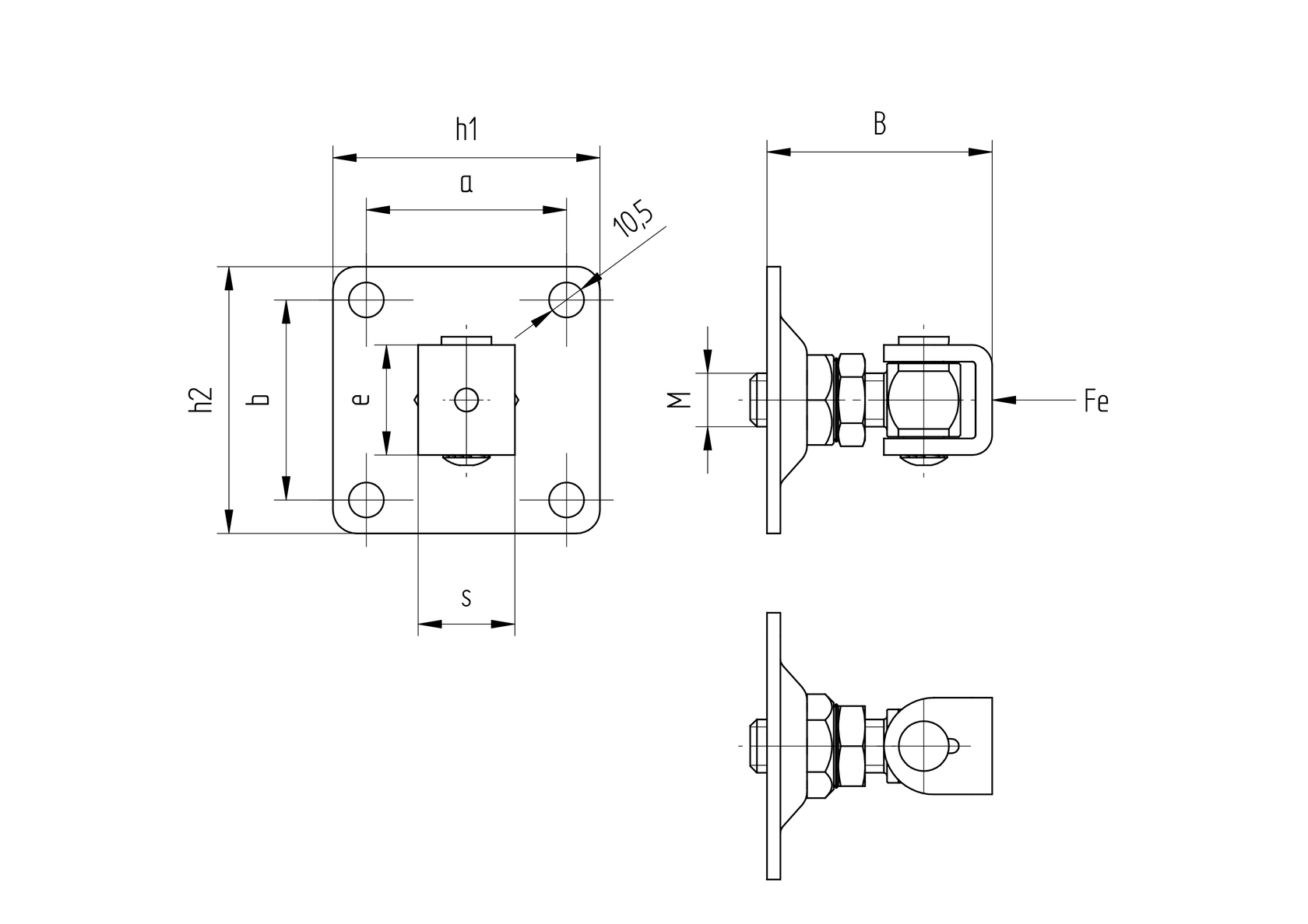 Zawias regulowany z płytką montażową M24-Zn, 120x1