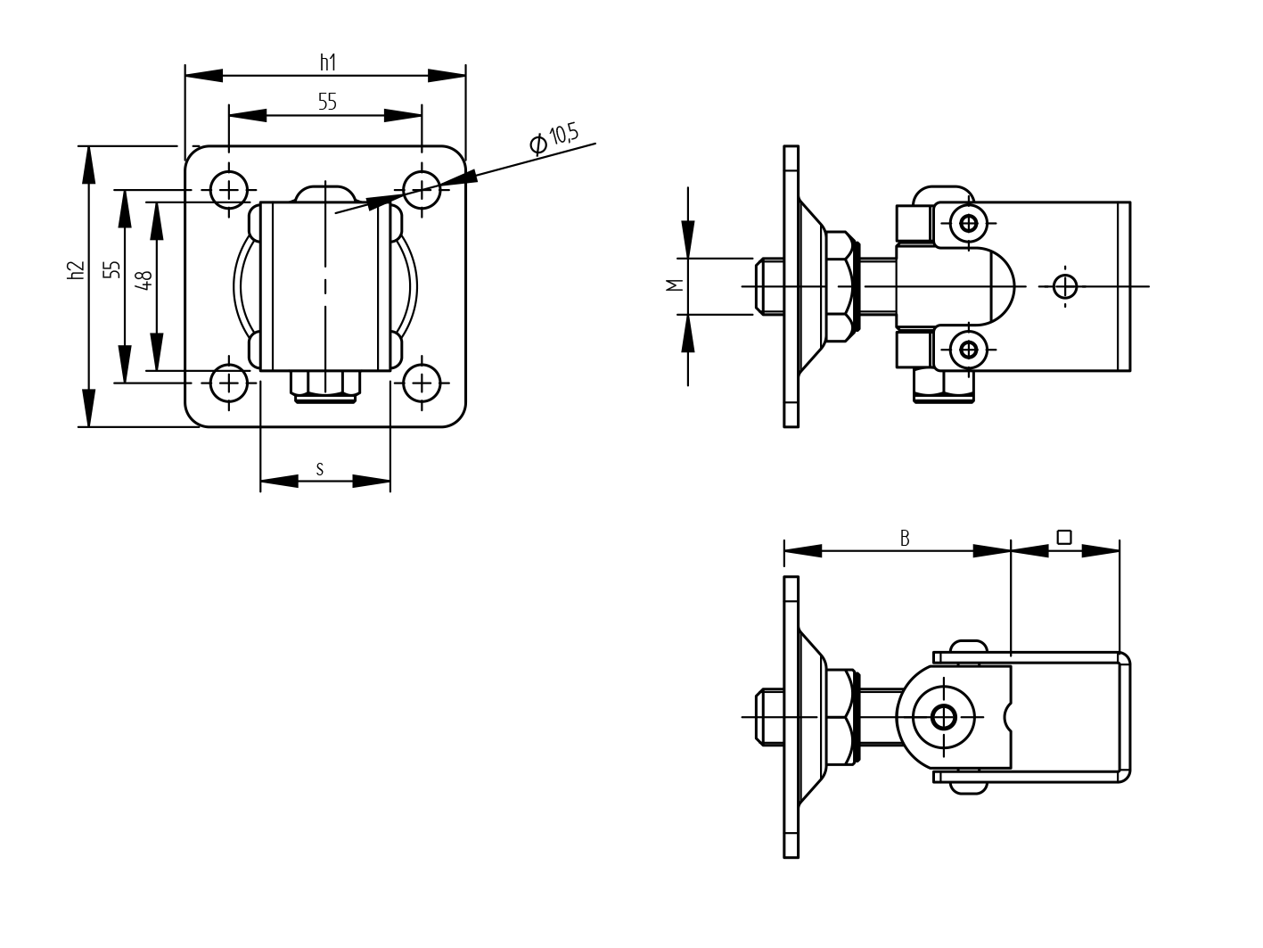 Zawias regulowany z płytką montażową Zn,M16, 80x80