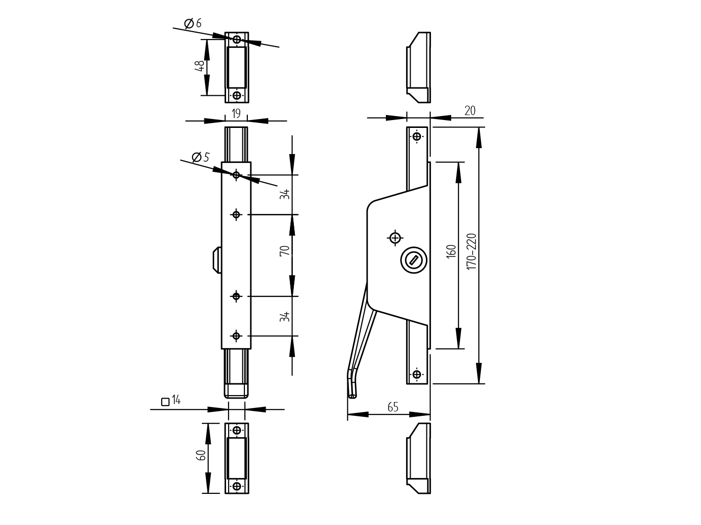 Osprzęt bram Zn, L160mm