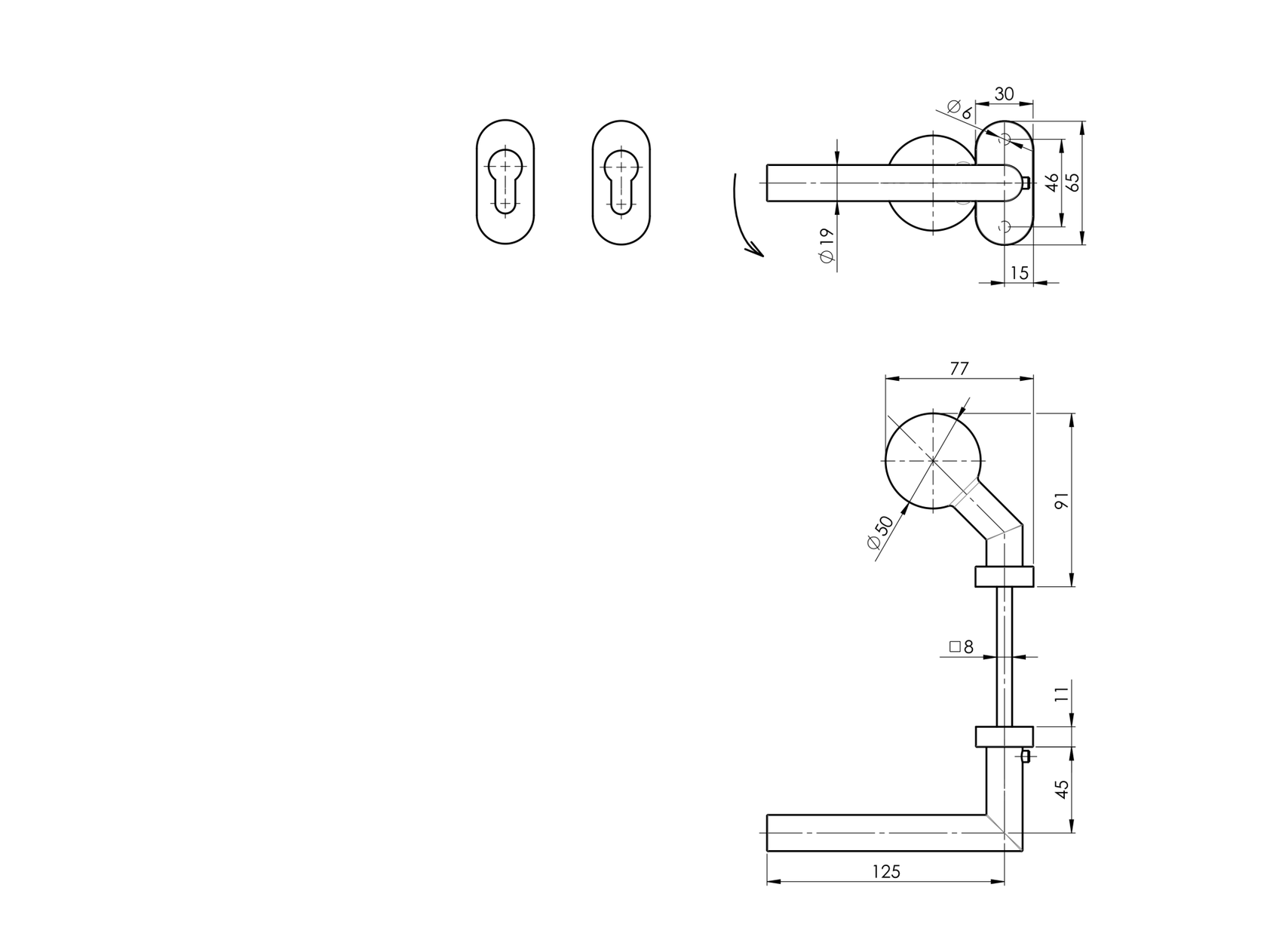 Klamko-gałka, stal nierdzewna, AISI 304 lewa BLACK