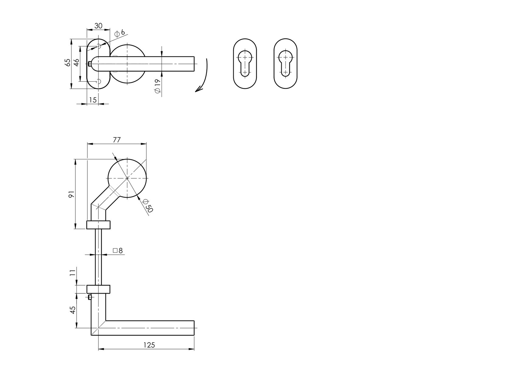 Klamko-gałka, stal nierdzewna, AISI 304 BLACK