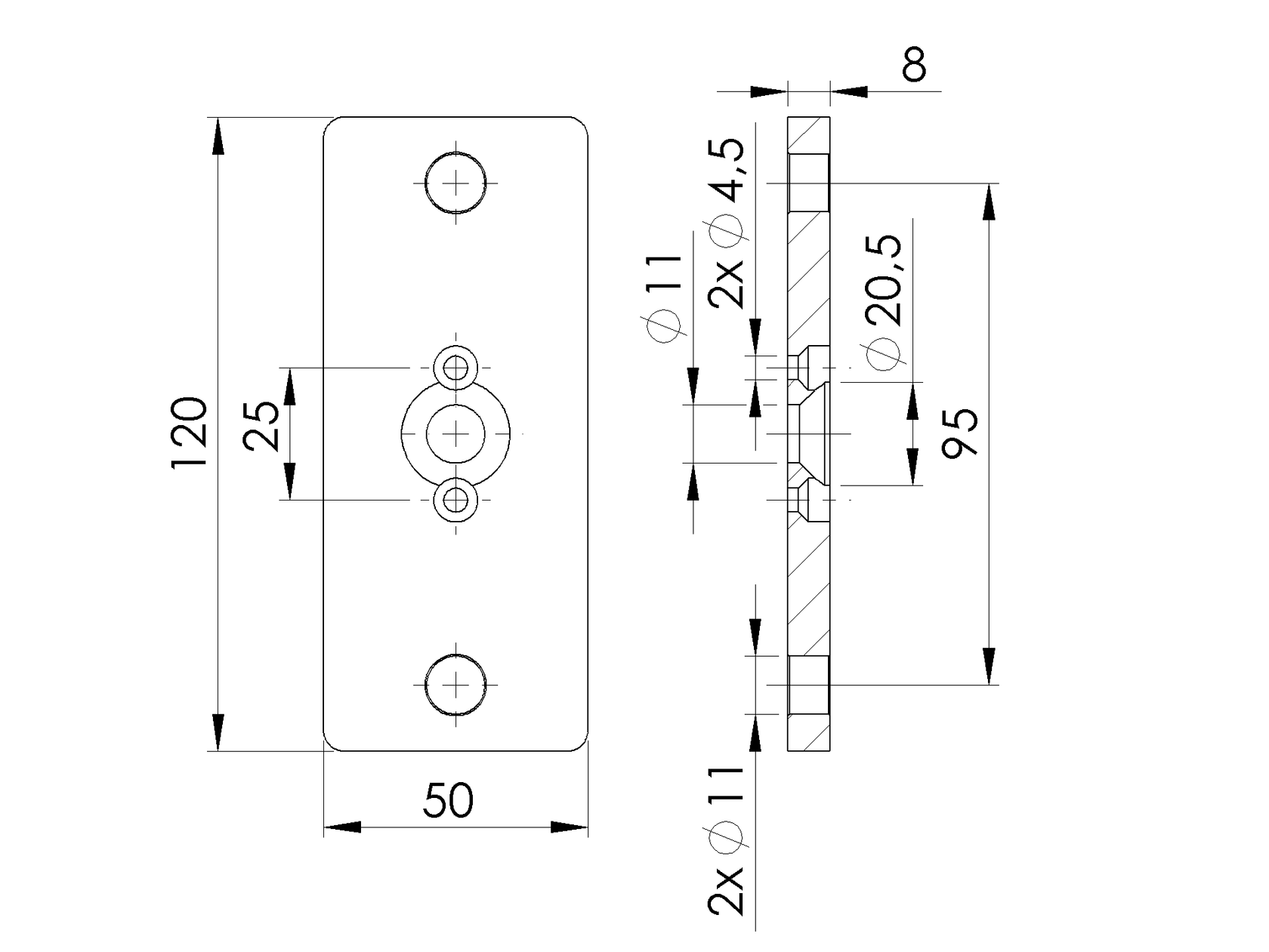 Nierdzewna płyta kotwiąca do słupka 50x60 R7016