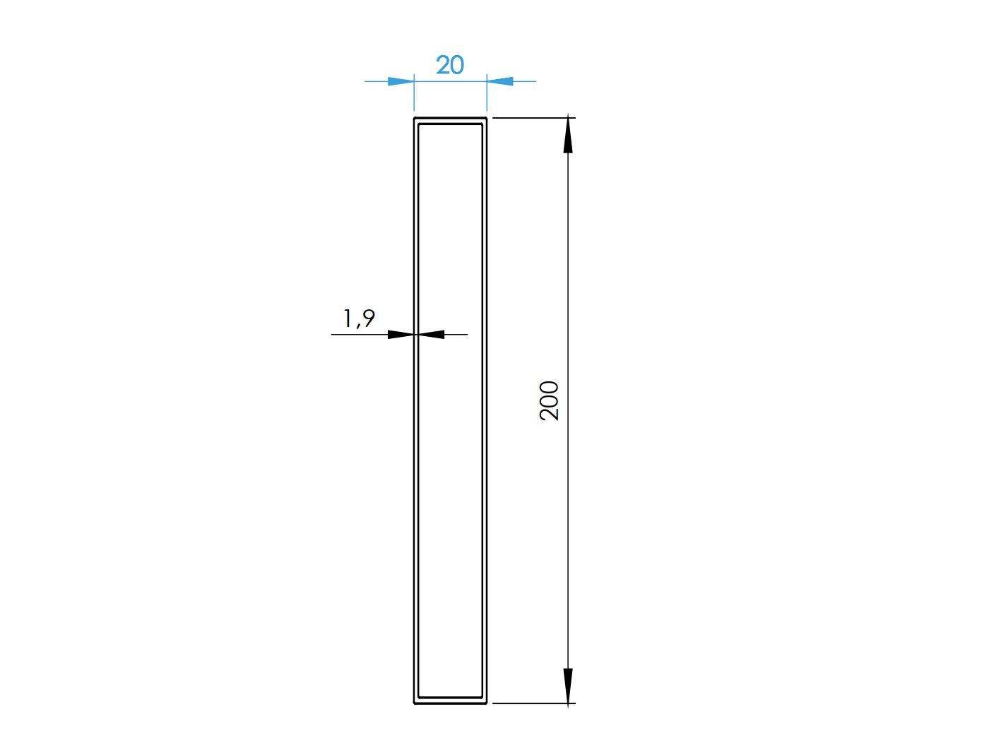 Aluminiowe wypełnienie ogrodzenia 20x200x1,9-6000mm