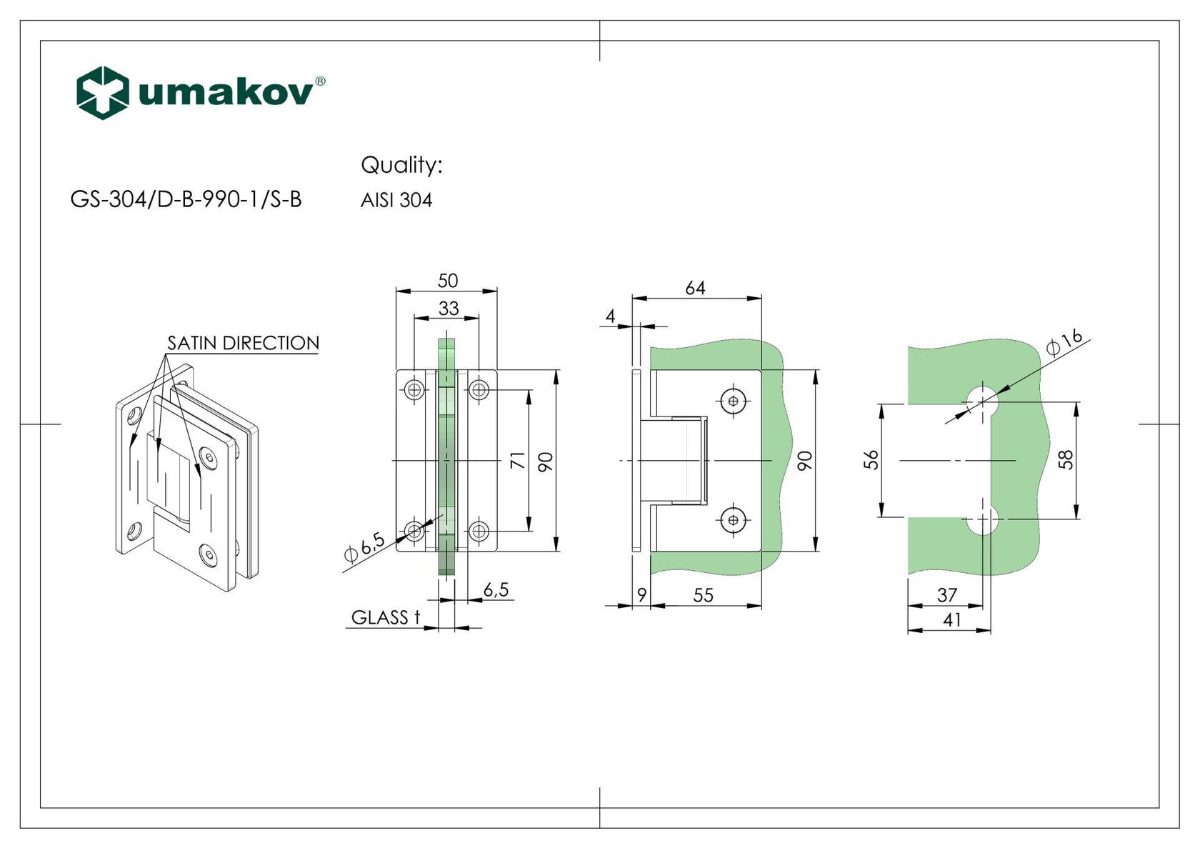 Zawias do drzwi szklanych +/- 90 stopni