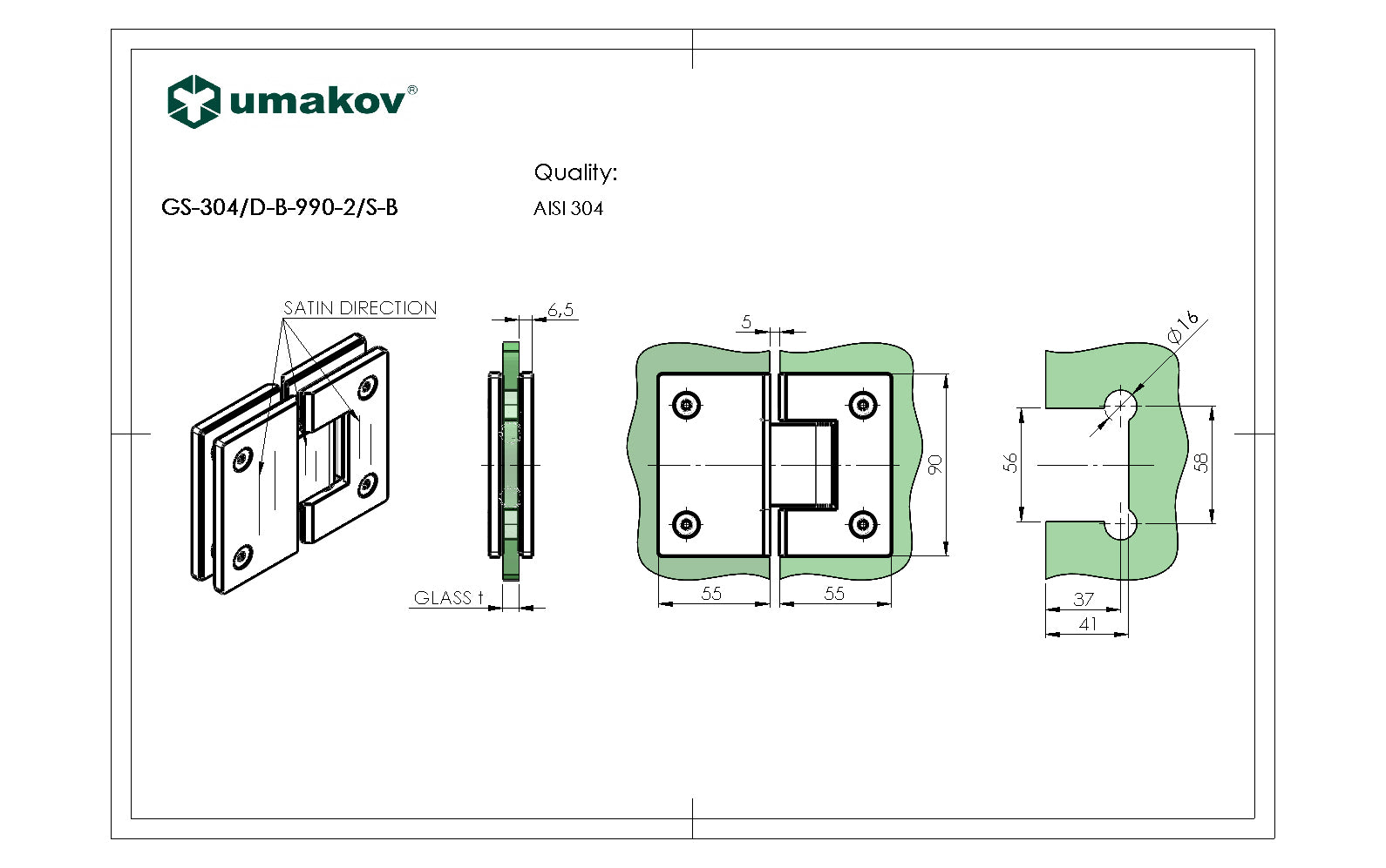  Zawias do drzwi szklanych +/- 90 stopni BLACK