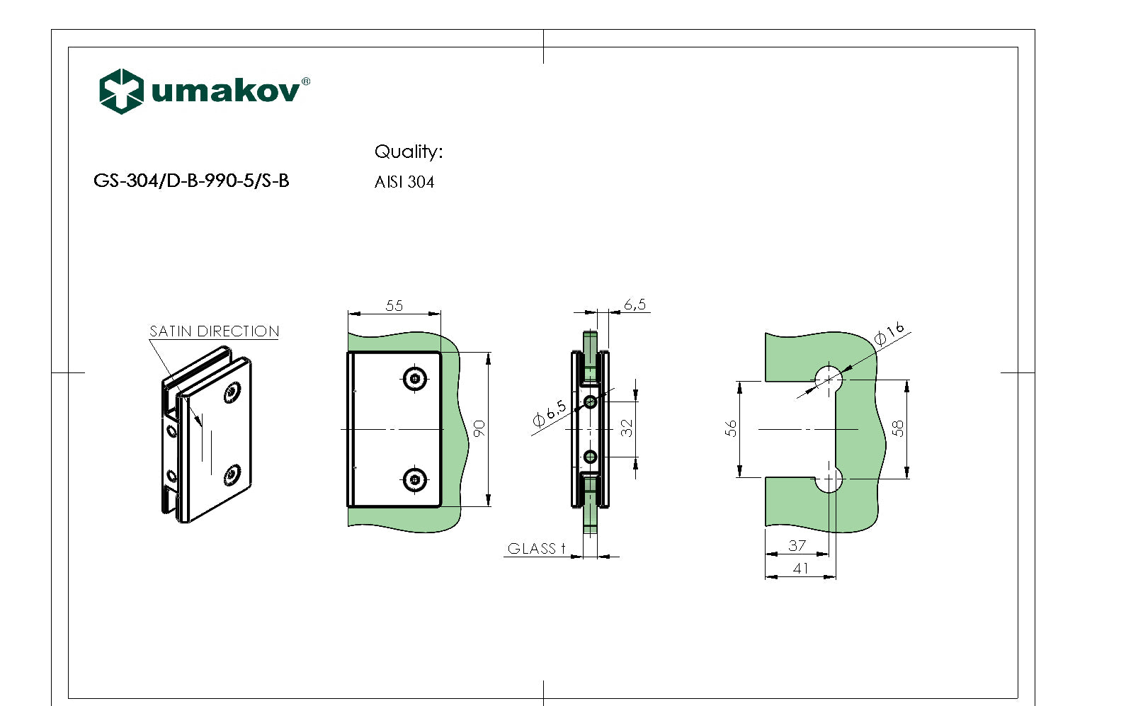  Zawias do drzwi szklanych +/- 90 stopni AISI304,