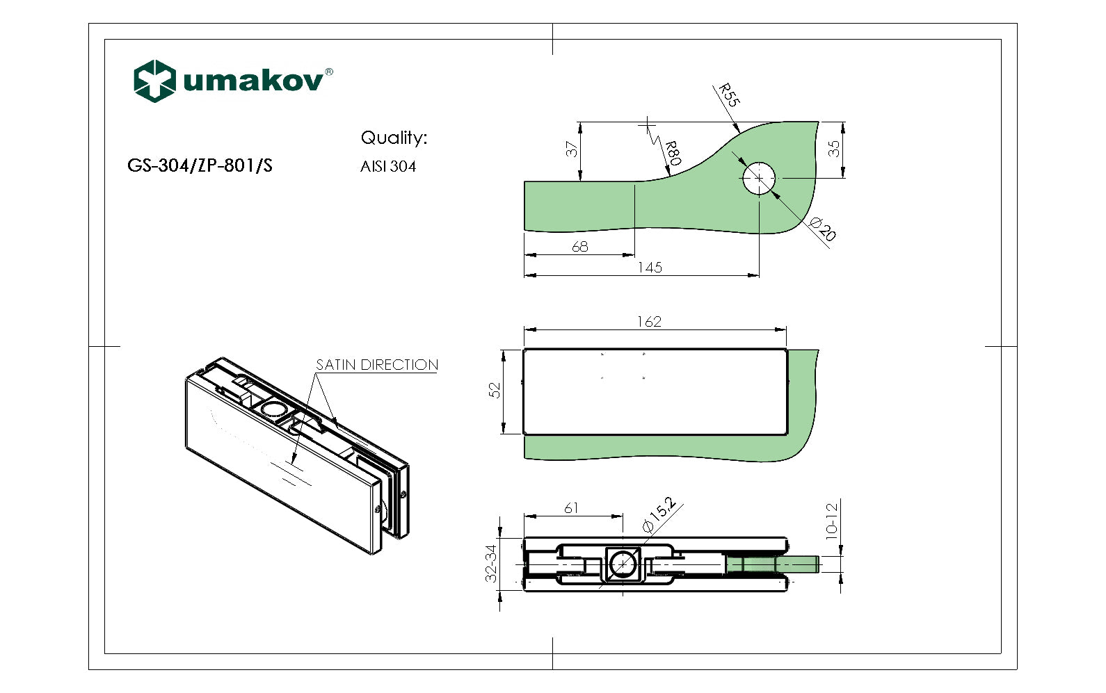 Zawias górny AISI 304