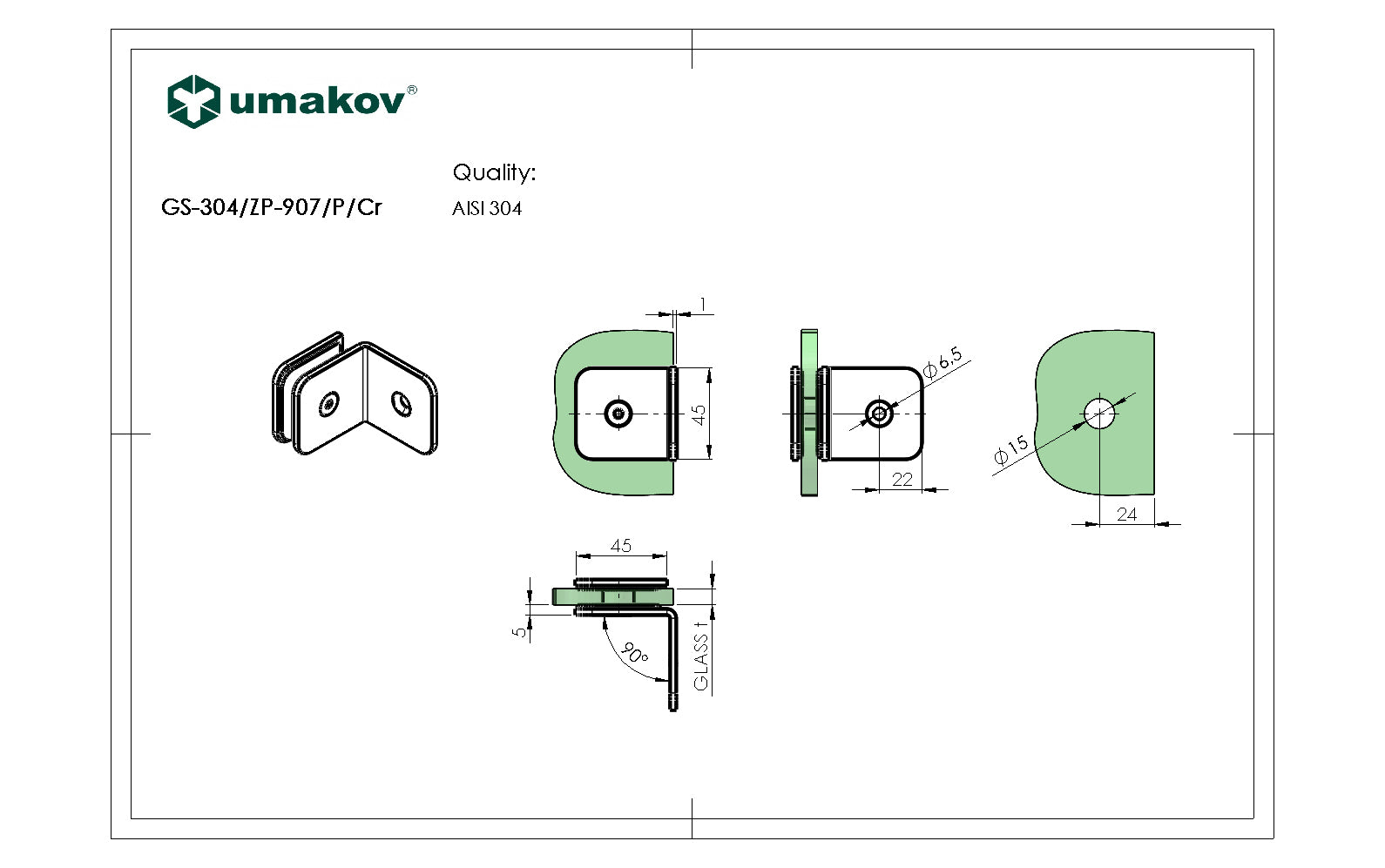 Łącznik szkła, T 8-10 mm